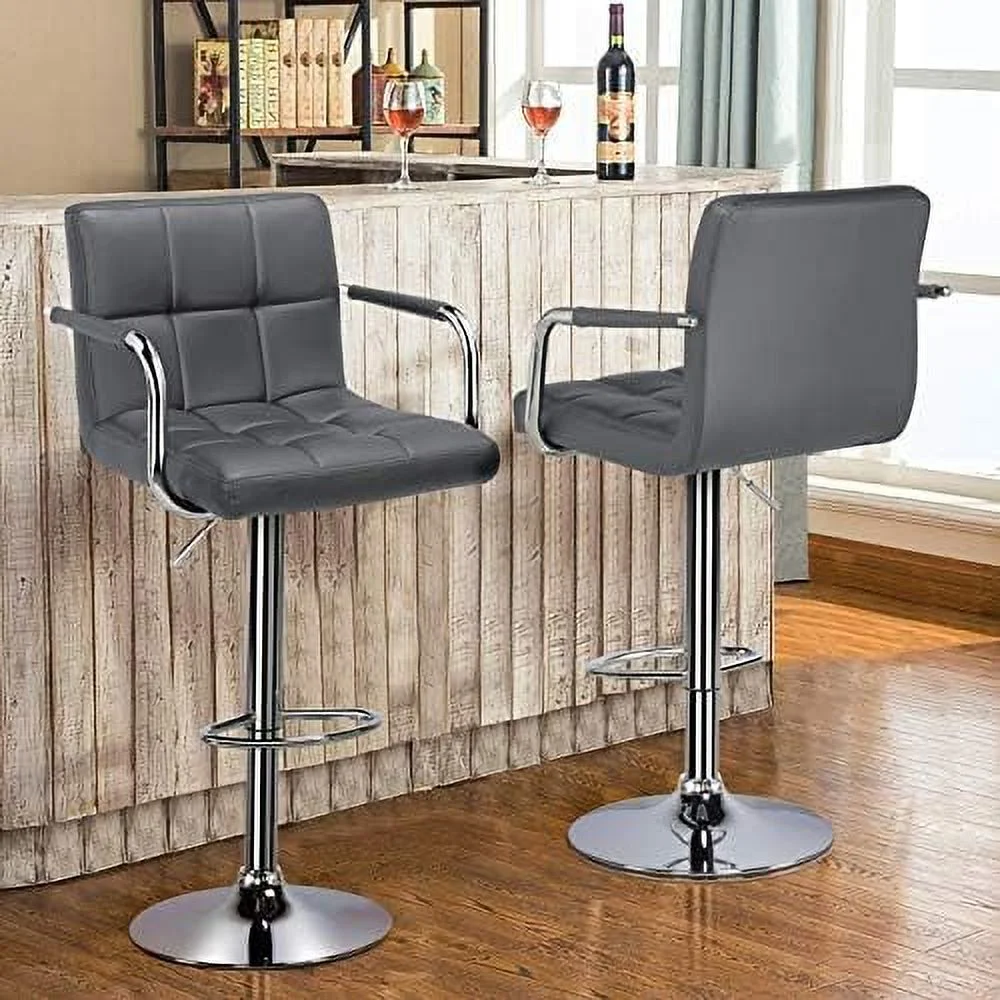 TJUNBOLIFE Tall Stools Modern Square PU Leather Adjustable BarStools Counter Height Stools with Arms and Back Chairs ° Swivel Stool Beige