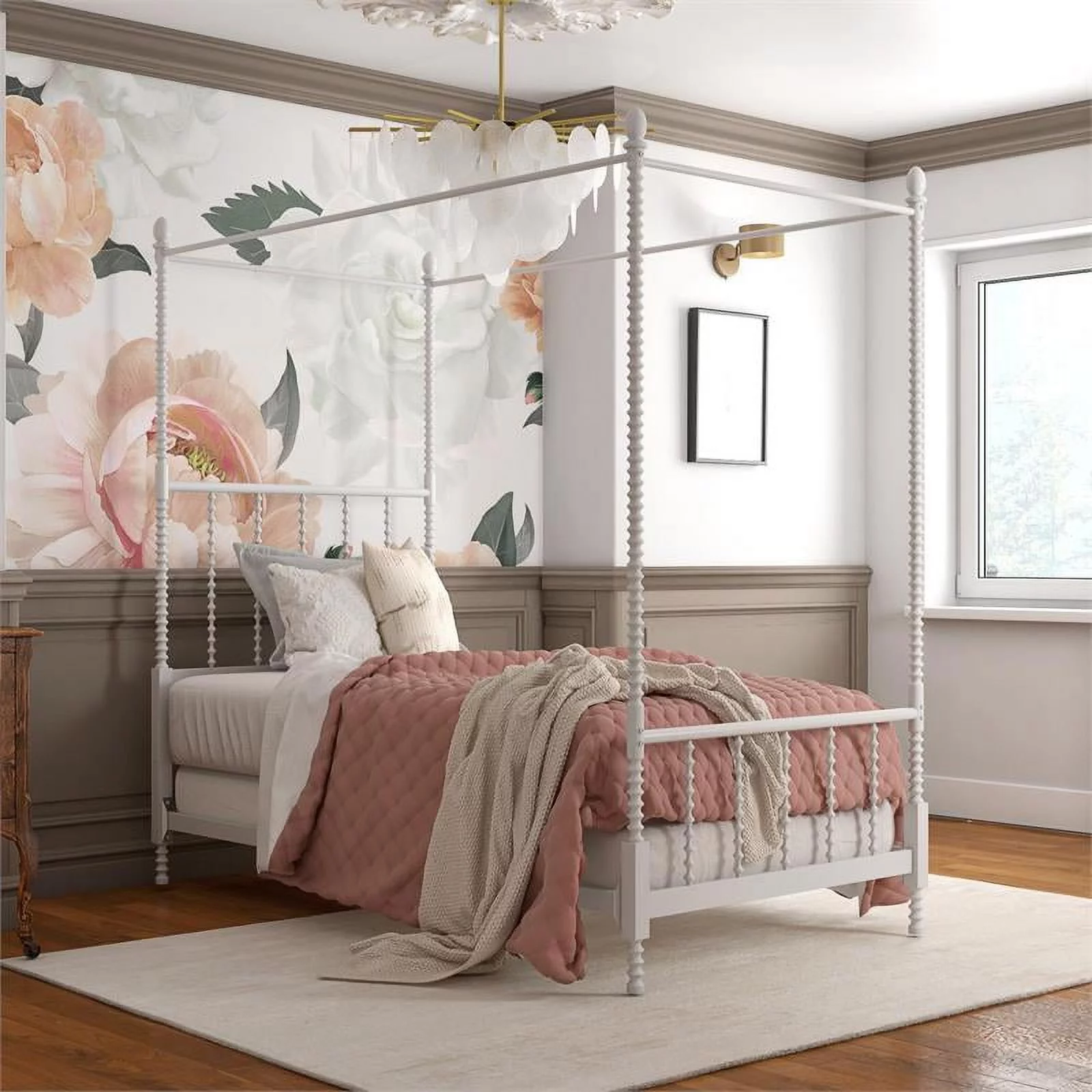 DHP Emerson Traditional Metal Canopy Bed, Twin, White