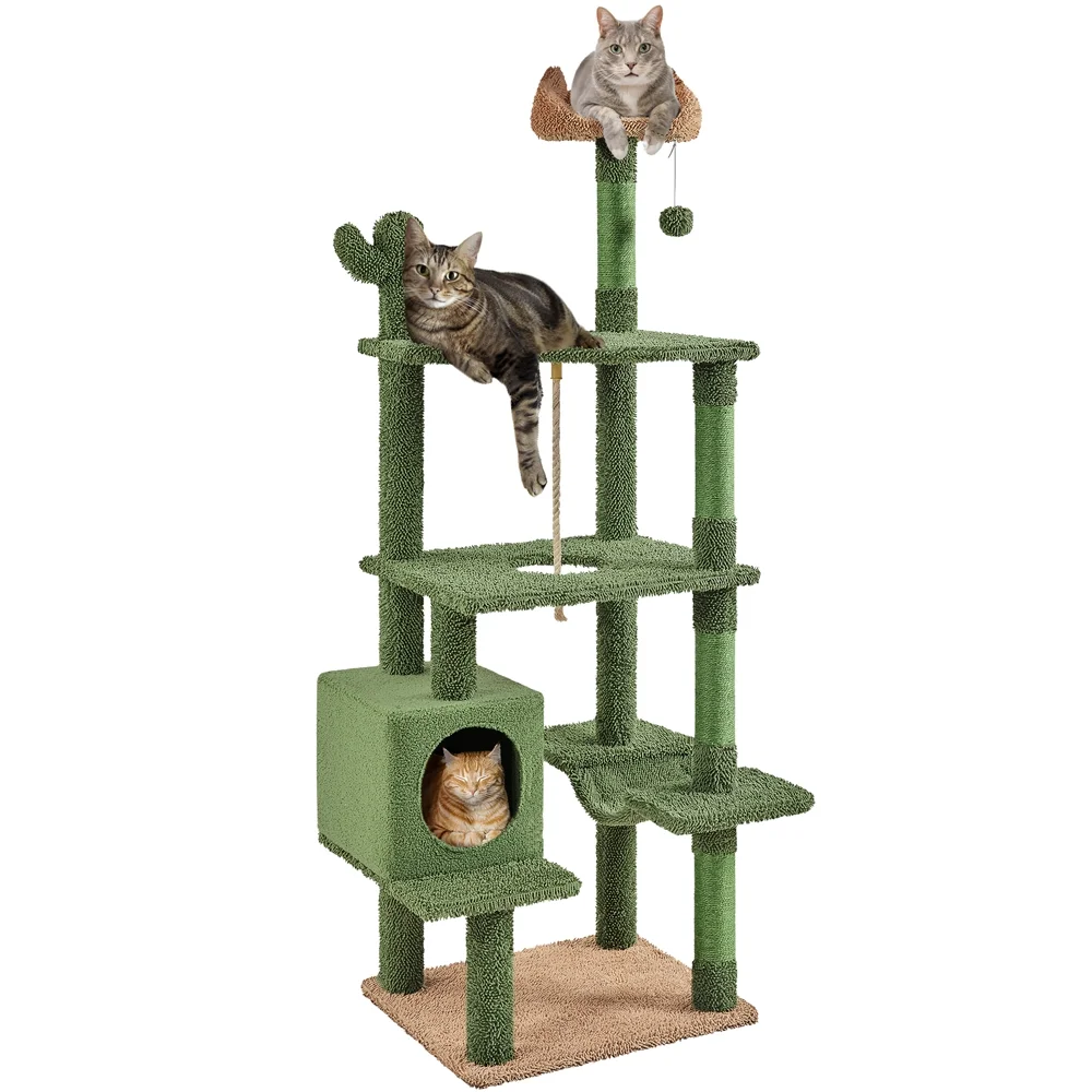 Yaheetech 70.5''H Cactus Cat Tree Cat Tower with Platform,Green/Brown