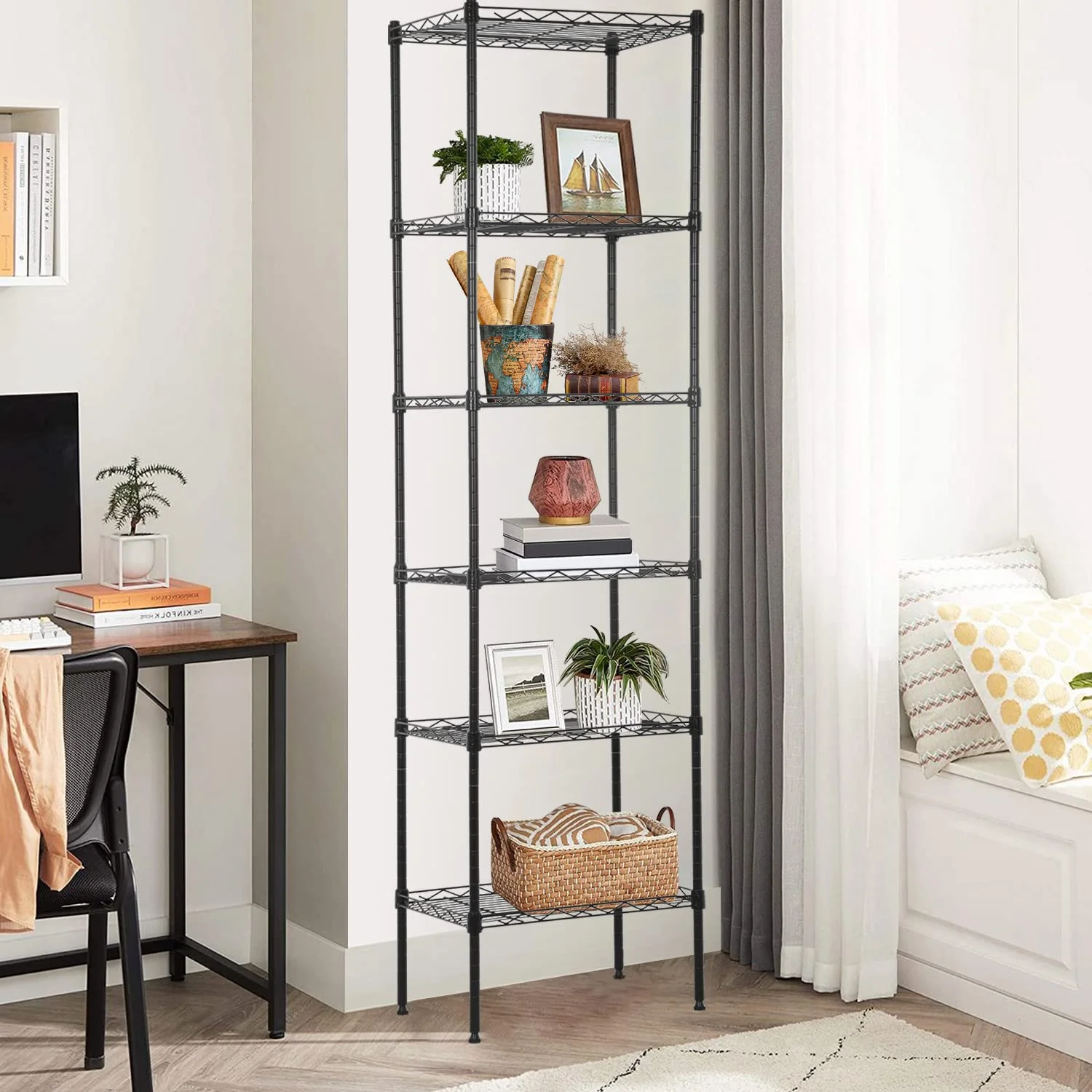 6-Tier Wire Shelving Unit Adjustable Metal Shelving 600Lb Capacity Storage Shelves for Closet Kitchen Wire Rack Shelf Organizer for Small Space, Black