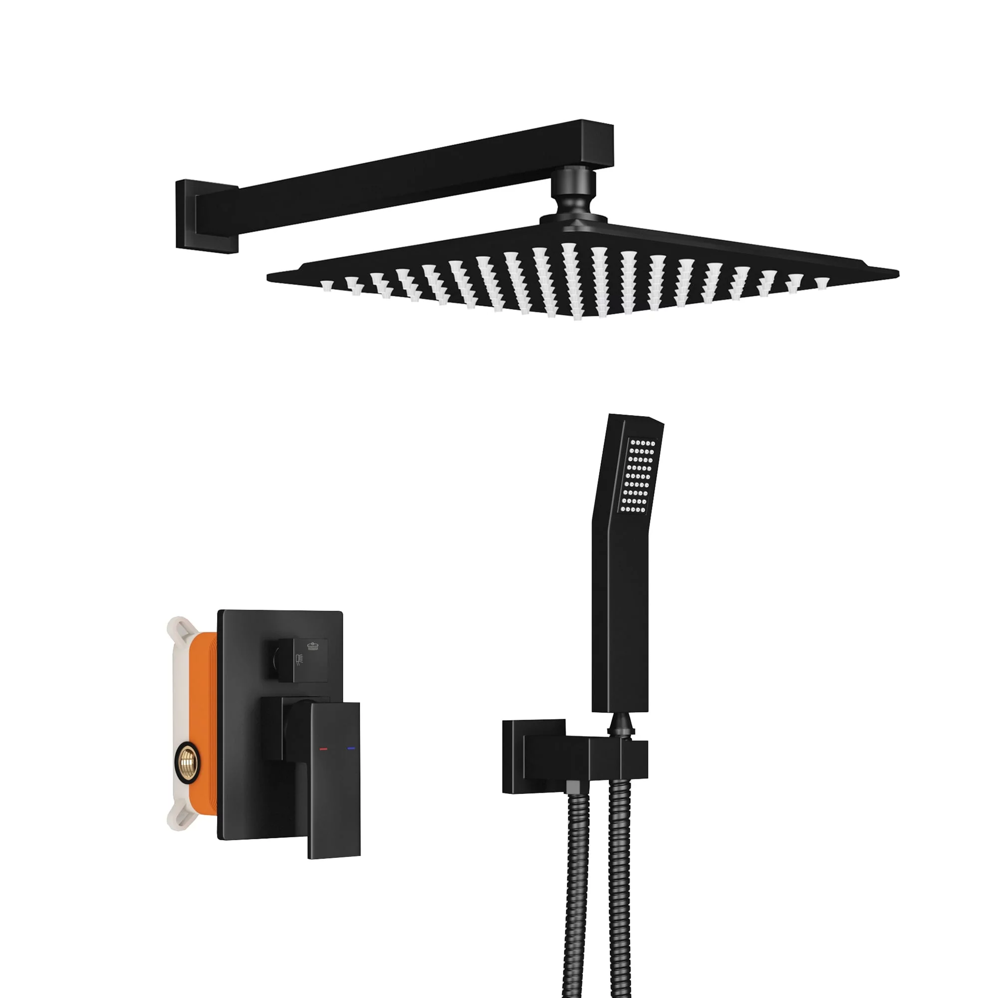 Ayna Decors Stainless Steel Shower System with 12 Inch Rain Shower Head and Handheld Wall Mount Shower Faucet Set, Hand Sprayer Rough-in Valve & Trim Kit Bathroom Mixer Shower Set, Matte Black