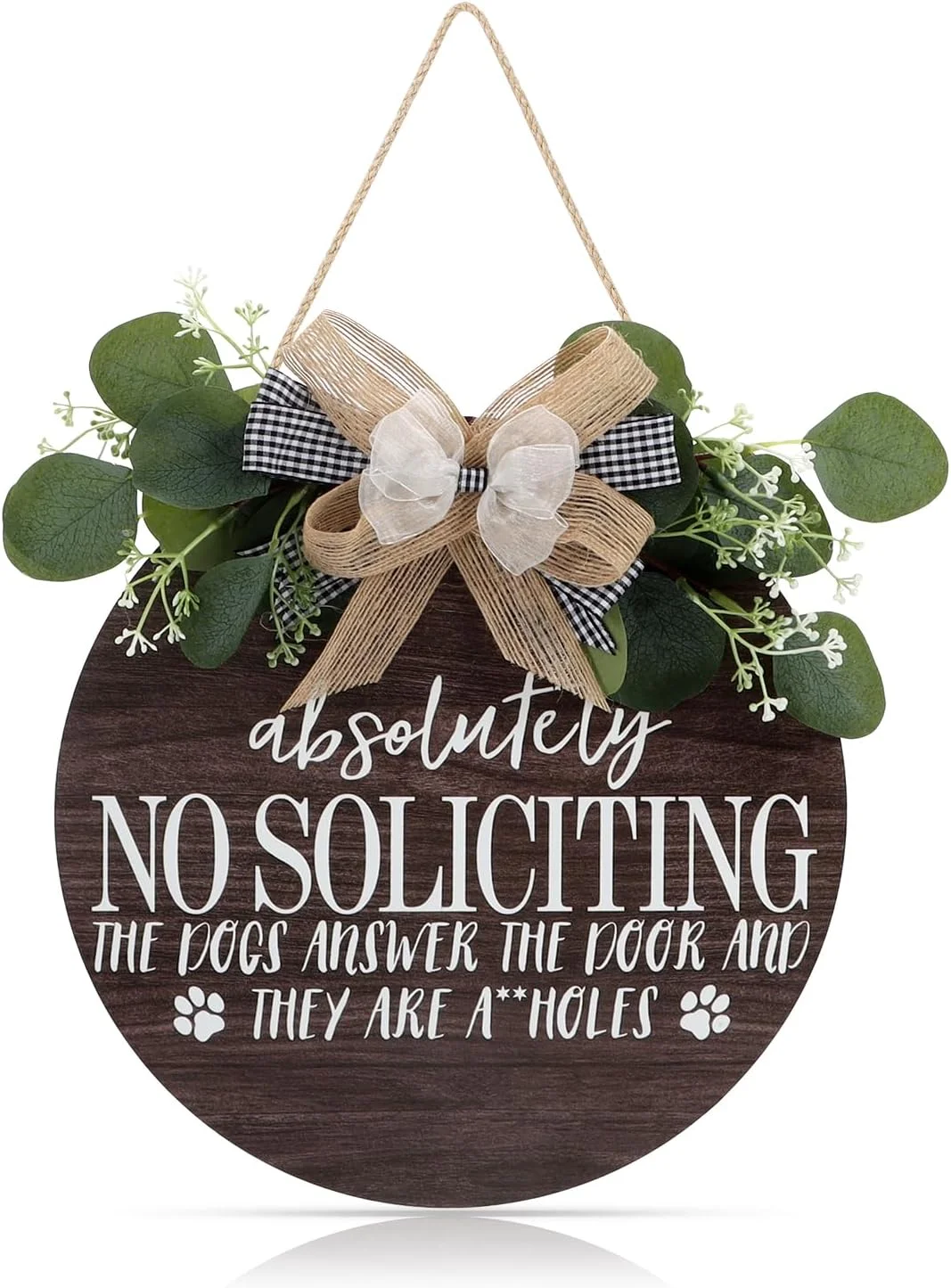 IARTTOP No Soliciting Sign for Home Decor Farmhouse Soliciting Porch Sign for Door Wall Decoration with Round Hanging Burly Wood Sign for House Outdoor Indoor Living Room Decoration