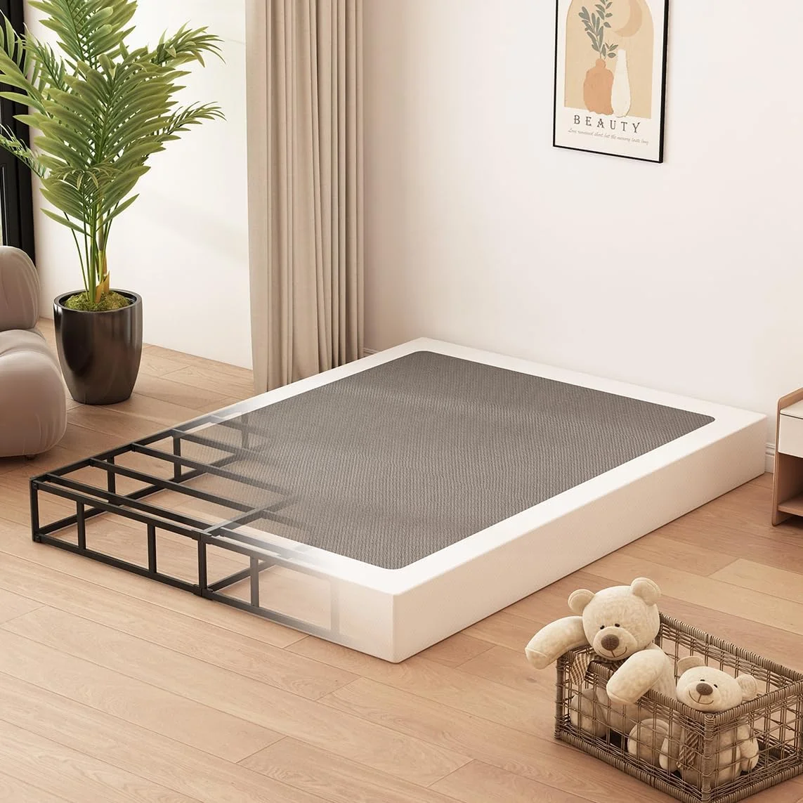 King Box Spring, 9 Inch High Profile Metal Box Spring King Bed Base with Fabric Cover, Sturdy Mattress Foundation, Easy Assembly, Noise Free, Black