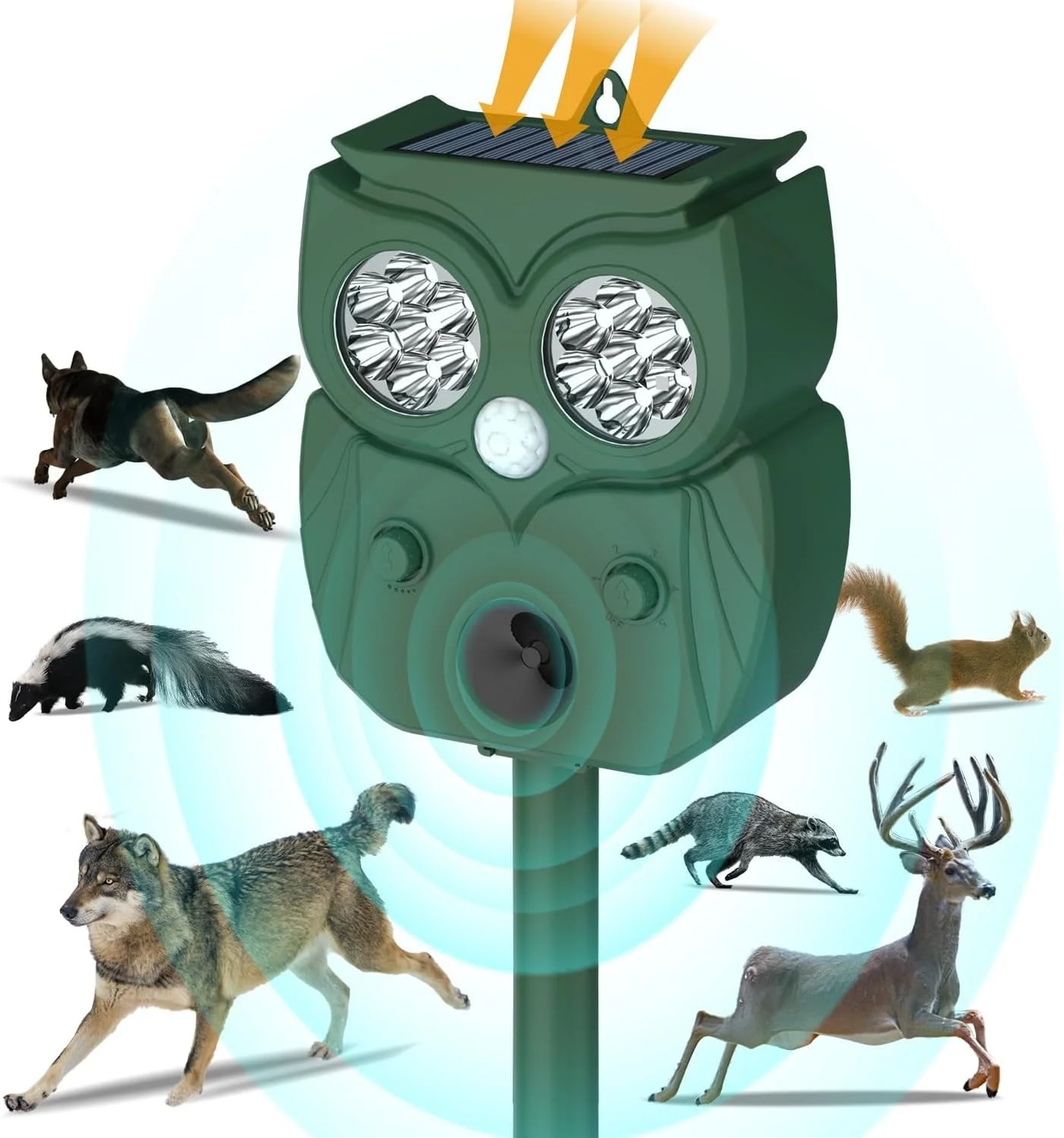 Ultrasonic Animal Repeller Solar Powered Racoon Skunk Bird Cat Deer Pest Repellent Animal Deterrent with Motion Activated Yard Keep Animals Out of Garden