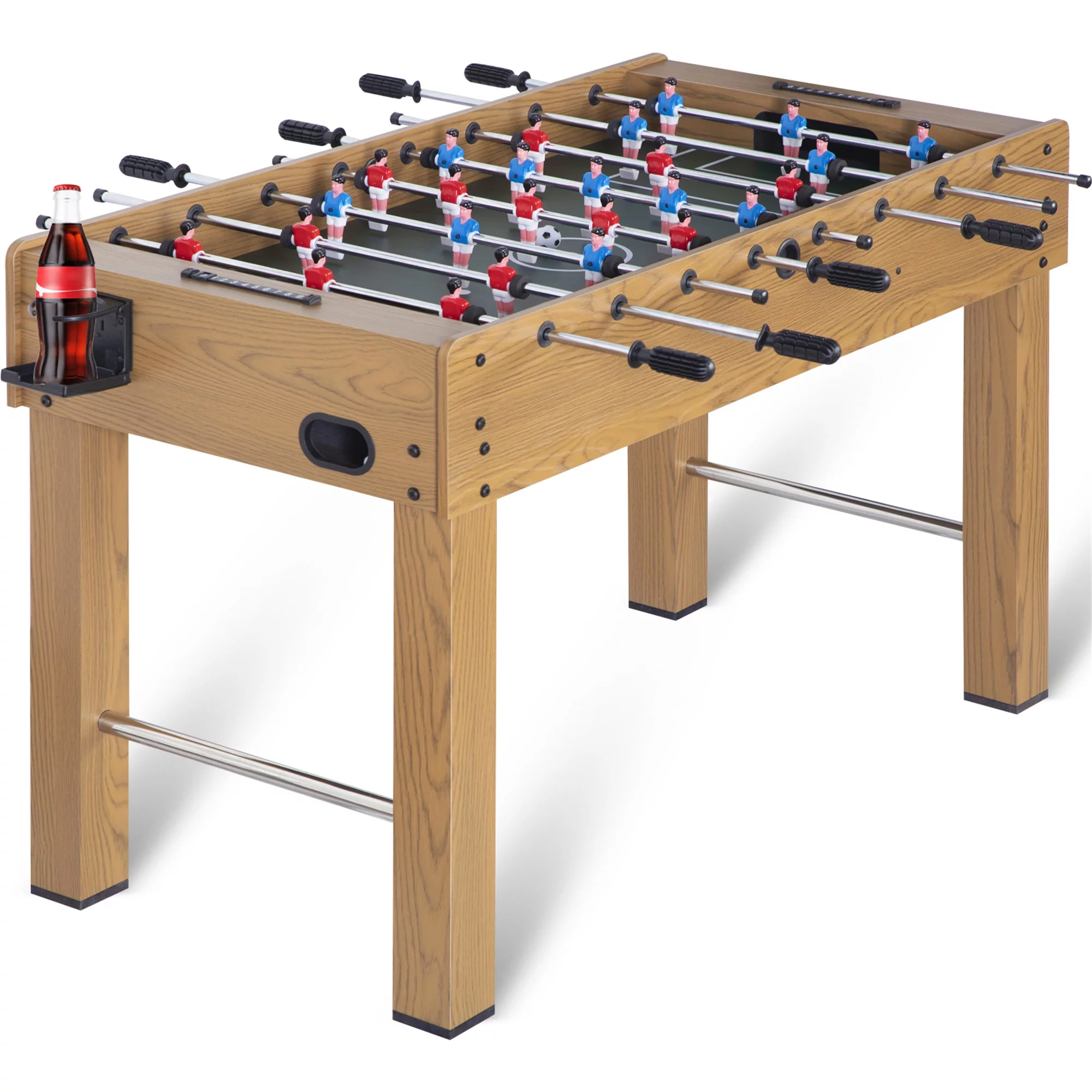 RayChee 48in Foosball Table, Competition Sized Soccer Table for Home, Game Room w/ 2 Balls, 2 Cup Holders (Wood Grain)