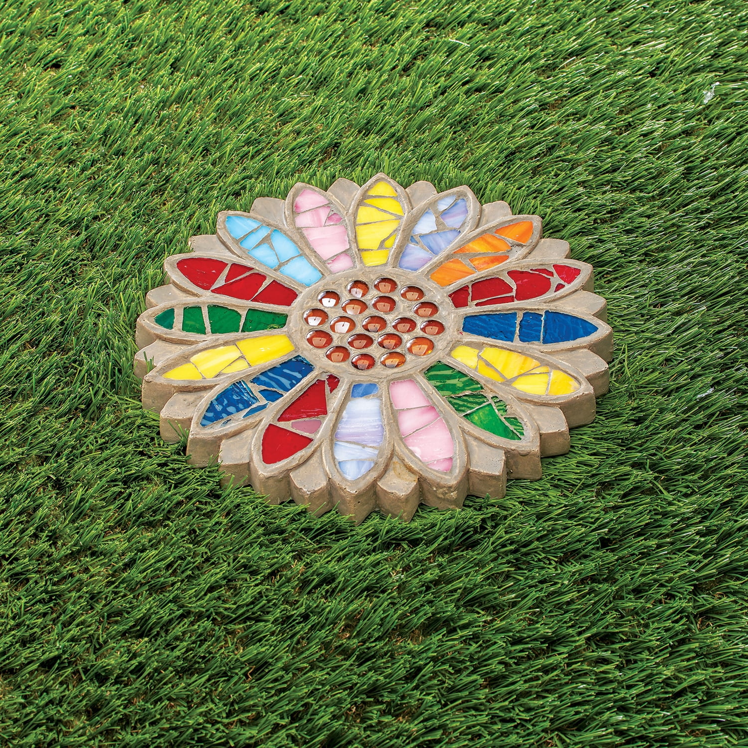 ART & ARTIFACT Daisy Stepping Stone - Floral Mosaic Patio Pavers, Garden Path Stones, Flower Shaped Stepping Stones Outdoor Decorative Stones, House Flagstone