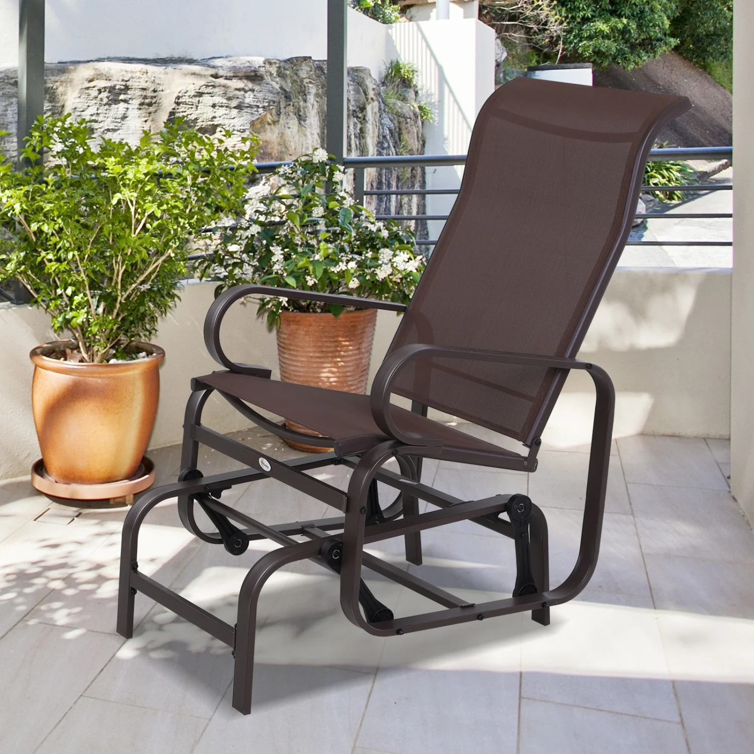 CHYUTR Outdoor Glider Chair Gliders for Outside Patio with Smooth Rocking Mechanism and Lightweight Construction for Backyard Brown