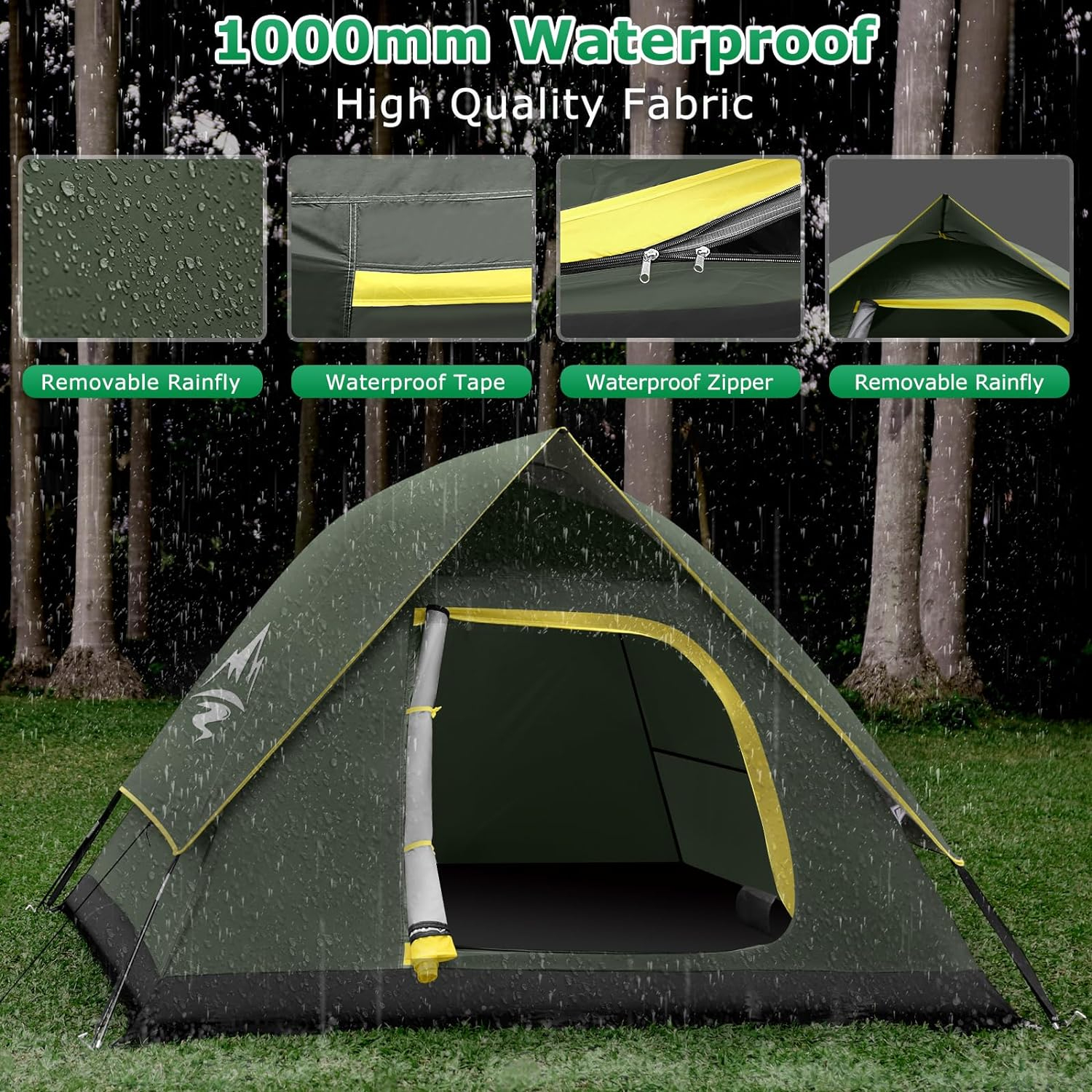 Camping Tent 1/2/3/4 Person Dome Tent  Windproof Waterproof Tent with Removable Rainfly & Carry Bag  Easy Set Up Backpacking Tents for Camping  Hiking or Beach