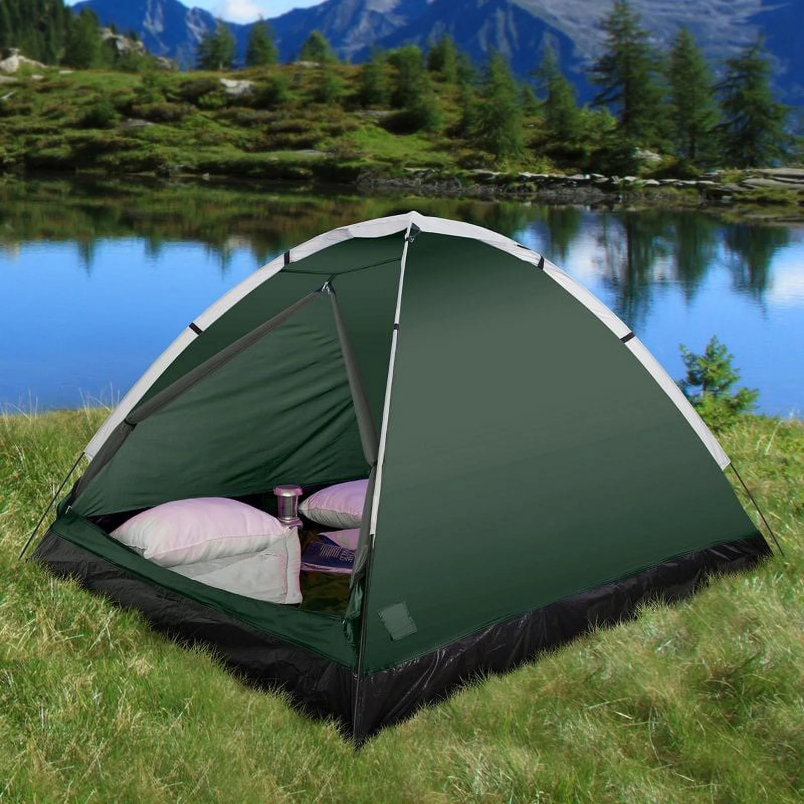 ZAJ Lightweight, Water-Resistant 2-Person Dome Tent With Removable Rain Fly and Carry Bag - Green