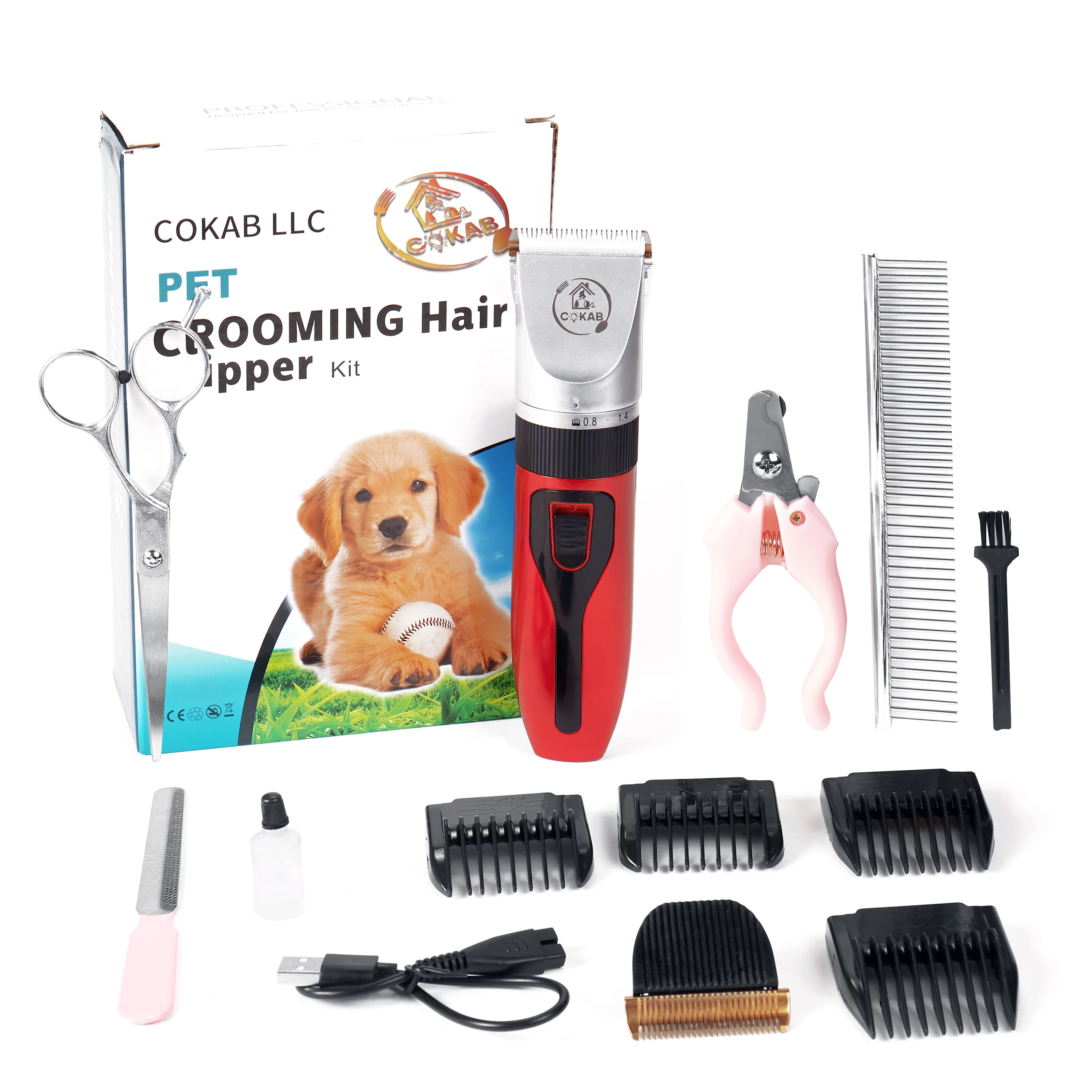 Cokab LLC Dog Grooming Kit | Best Grooming Kit for Thick Coats | Low Noise Rechargeable Cordless Pet Hair Trimmer