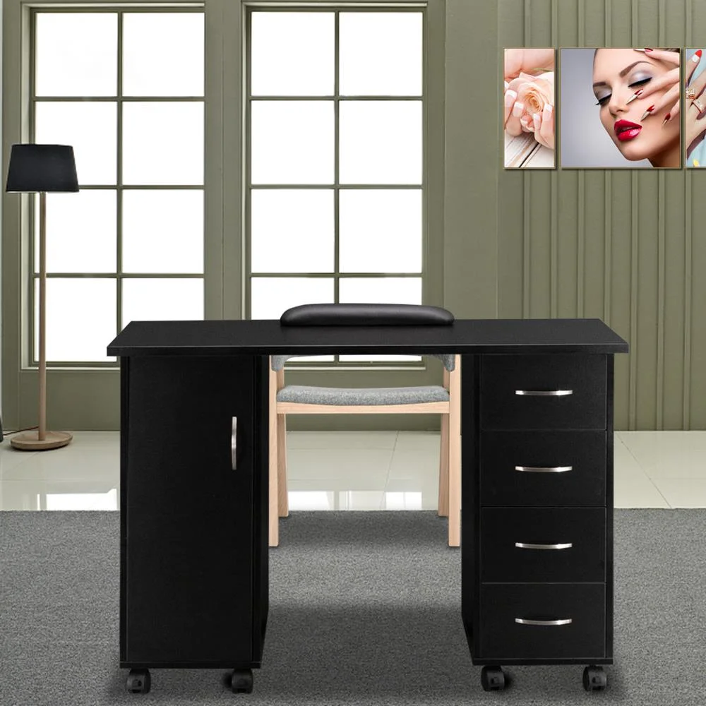 Winado Manicure Nail Table Beauty Salon Station Desk Black with Wheels