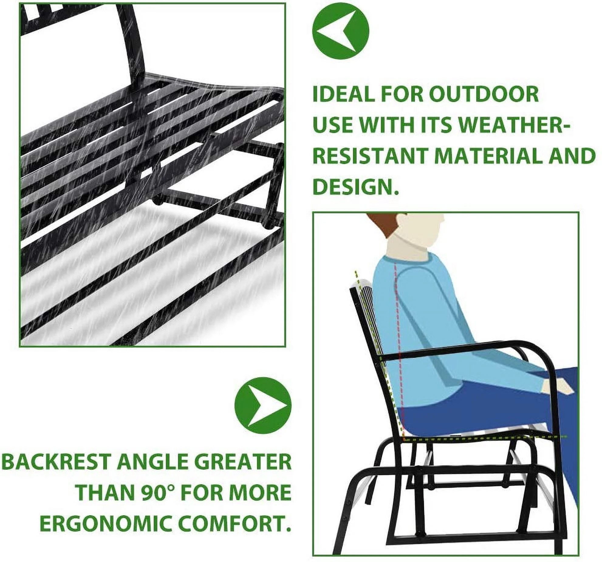 YRLLENSDAN Steel Outdoor Glider Bench, Patio Glider Bench Glider Swing with Powder Coated Frame for Garden Porch Balcony Backyard Lawn, Black
