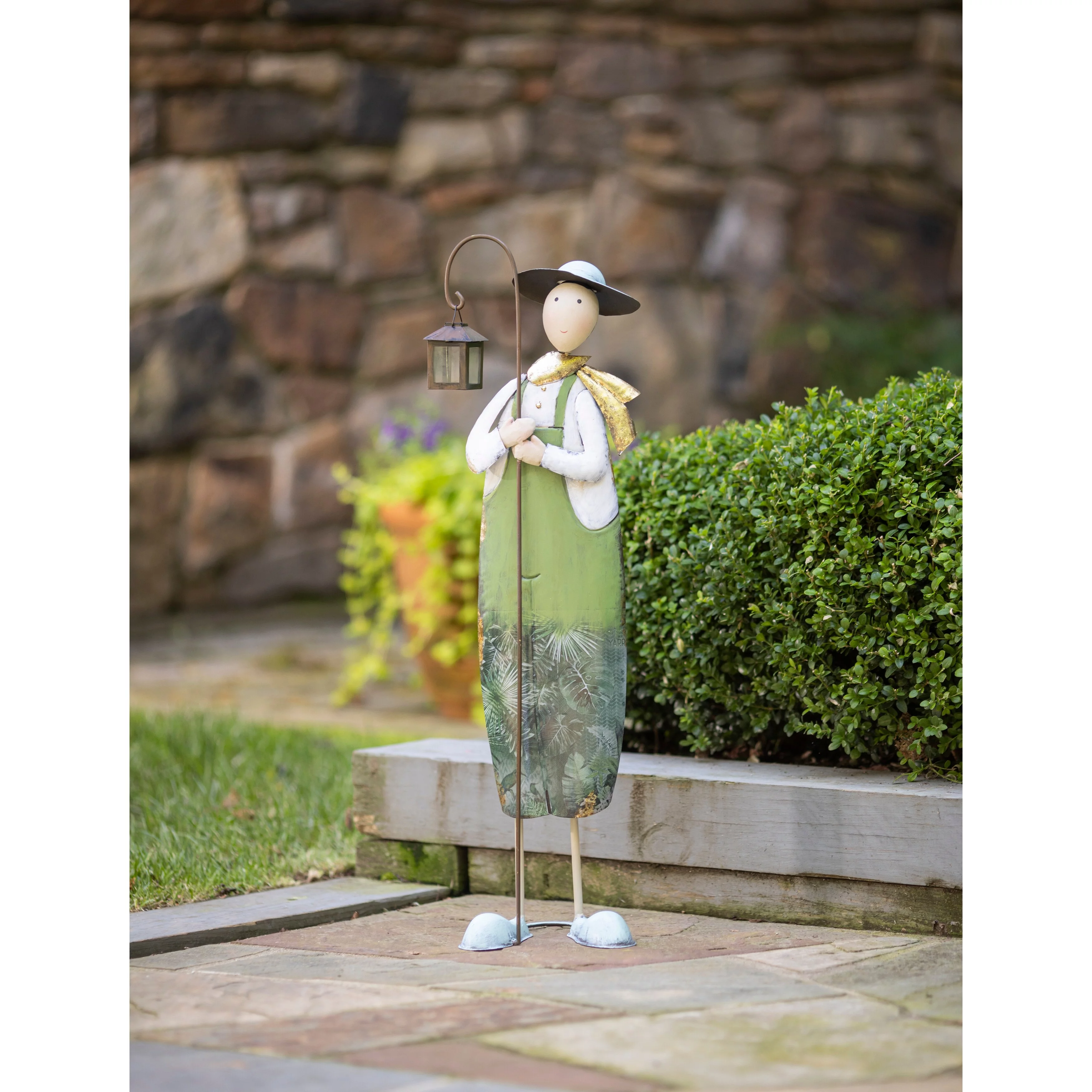 Evergreen Metal Farmer with Lantern Statuary
