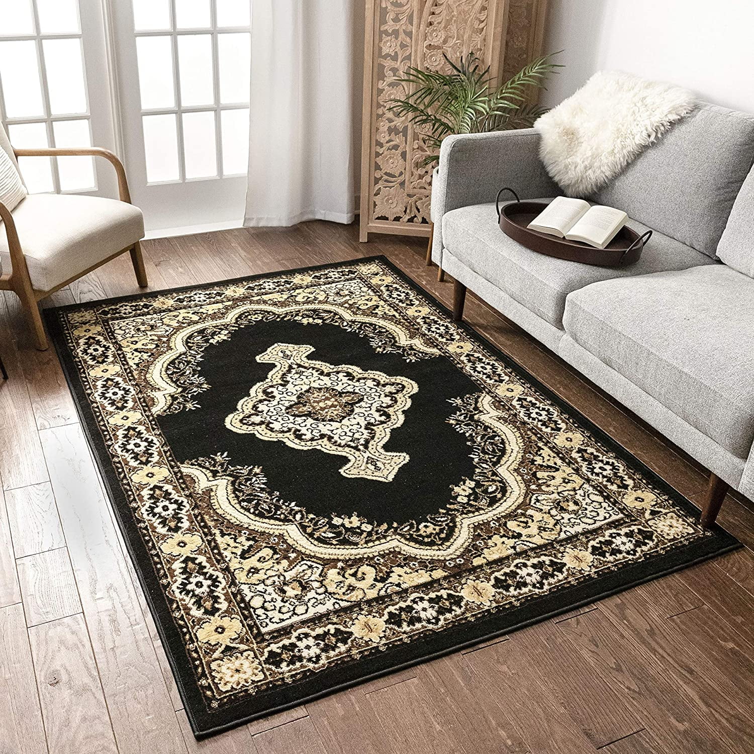 Well Woven Miami Oriental Traditional Area Rugs, Black