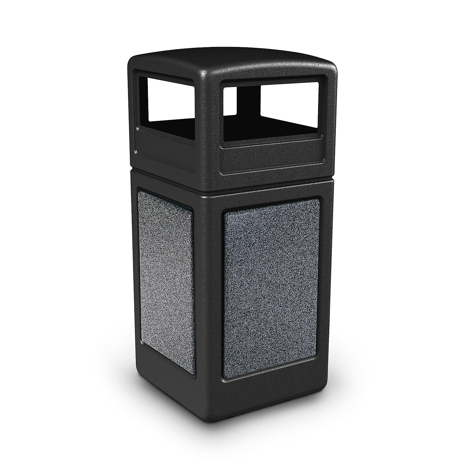 Commercial Zone Products StoneTec 42 Gallon Square Trash Can with Dome Lid Black with Pepperstone