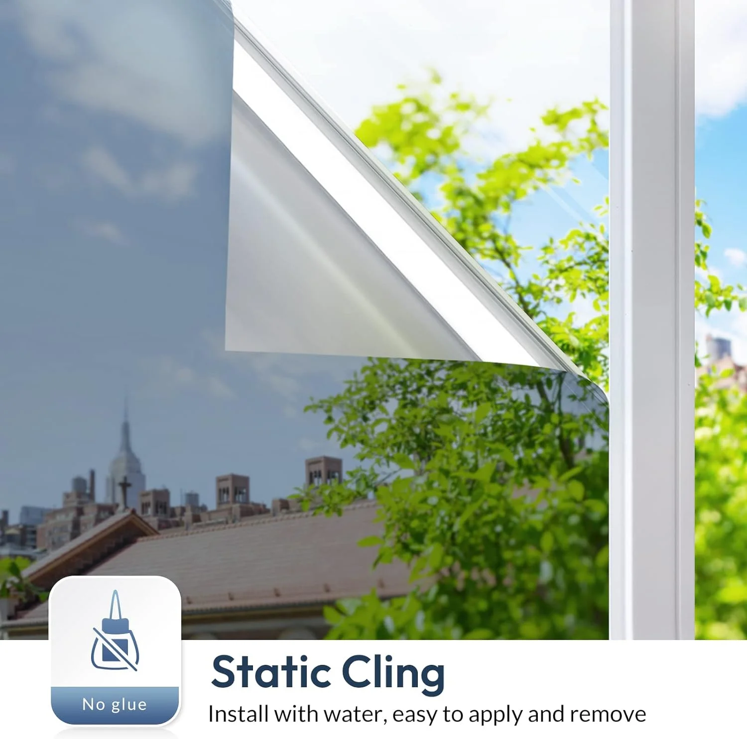 rabbitgoo One Way Window Film, Mirror Effect Tint Glass Covering for Home Office, Daytime Privacy Protecting Reflective Heat Control Anti UV Door Sticker for House, Silver