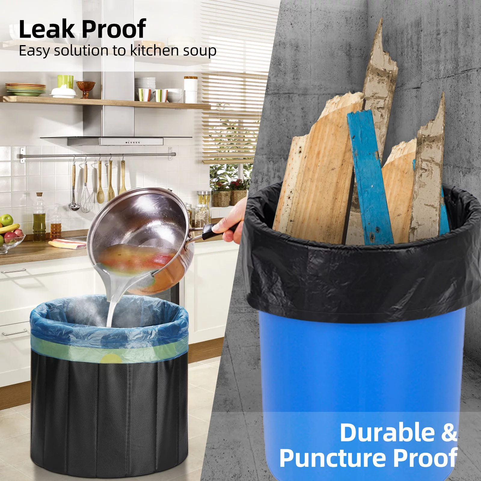 WVacFre 4Gallon 100 Counts Black Garbage Bags Kitchen Drawstring Trash Bags Small Size 45X50CM