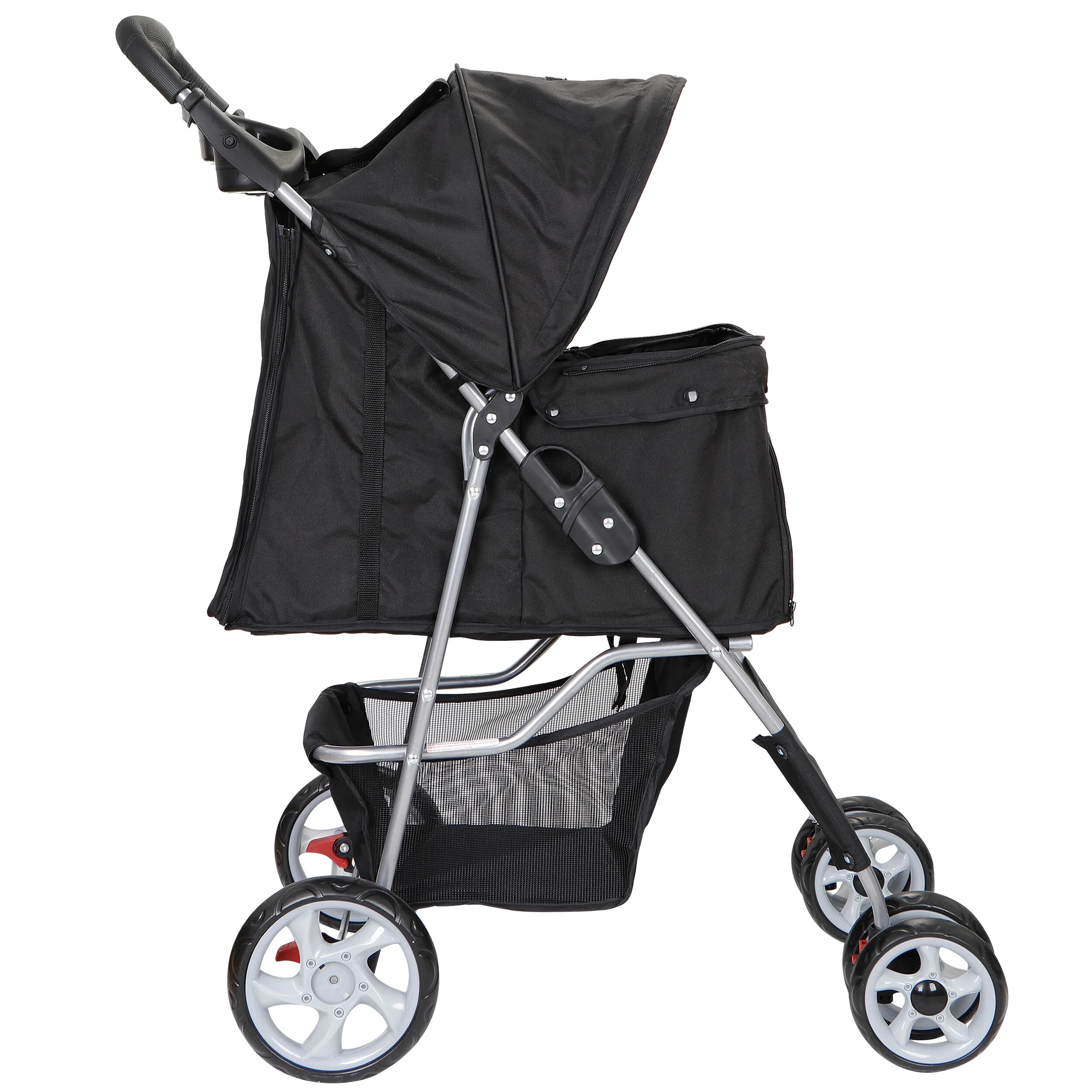 HomGarden 4 Wheel Pet Dog Stroller Foldable Carrier Strolling Cart for Small Medium Dog, Cat W/ Storage Basket & Cup Holder
