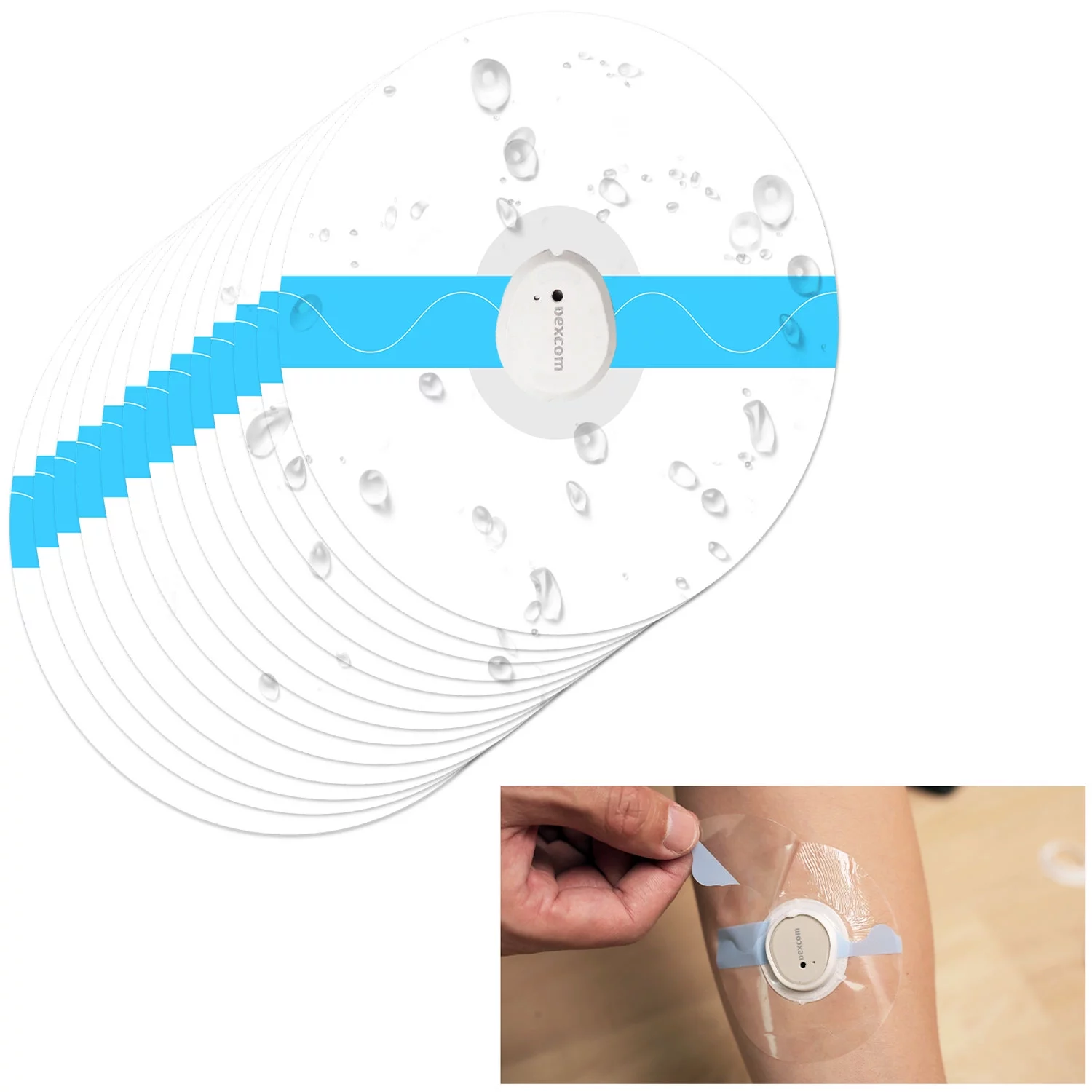 Dexcom G7 Adhesive Patches - LiangMai 55 Pack Waterproof & Transparent Overpatch CGM Stickers for G7, 10 Days Long Stay Fixation Monitor Protection