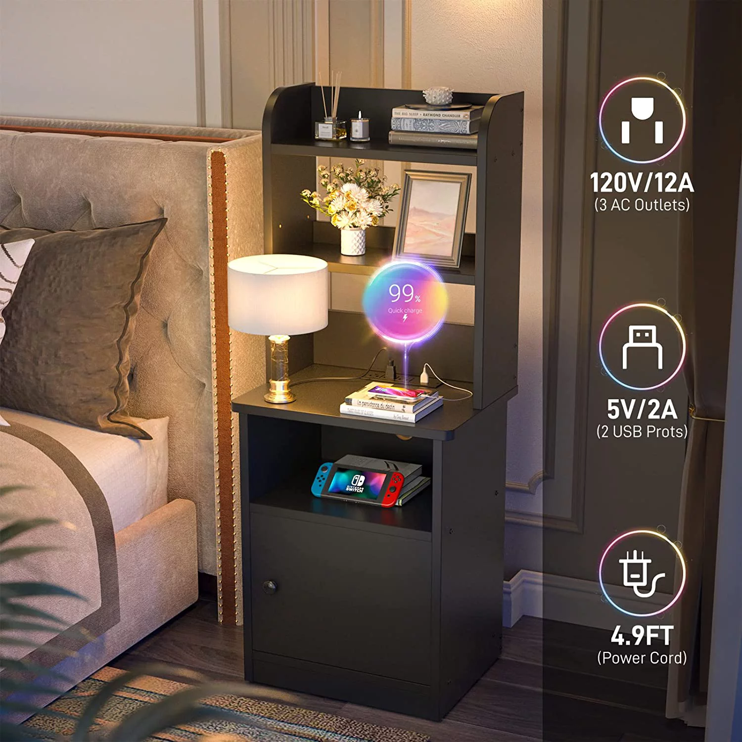 Homieasy Nightstands Set of 2 with Charging Station and USB Ports, 47