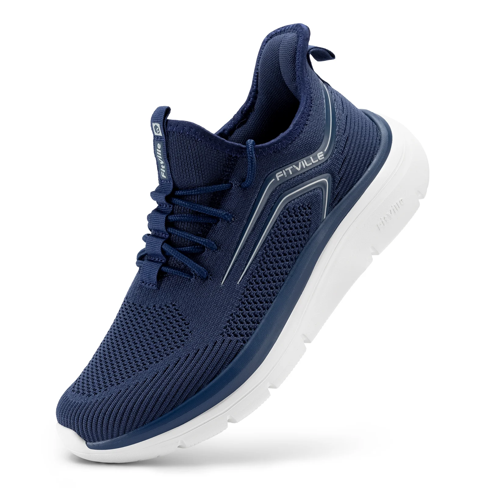 FitVille Men's Wide Walking Shoes Athletic Sneakers Lightweight Workout Slip-on Shoes for Hands Free ( Dark Blue, 12 Wide)