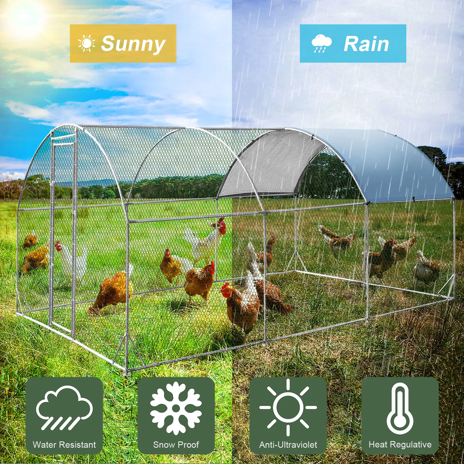 9' x 19' x 6.5' Large Metal Chicken Coop with Run for 20 Chickens, Chicken Runs for Yard with Cover for Water-Resident, Walk-in Poultry Cage Chicken Pen/House Outdoor for Hen, Duck, Rabbit, Quail