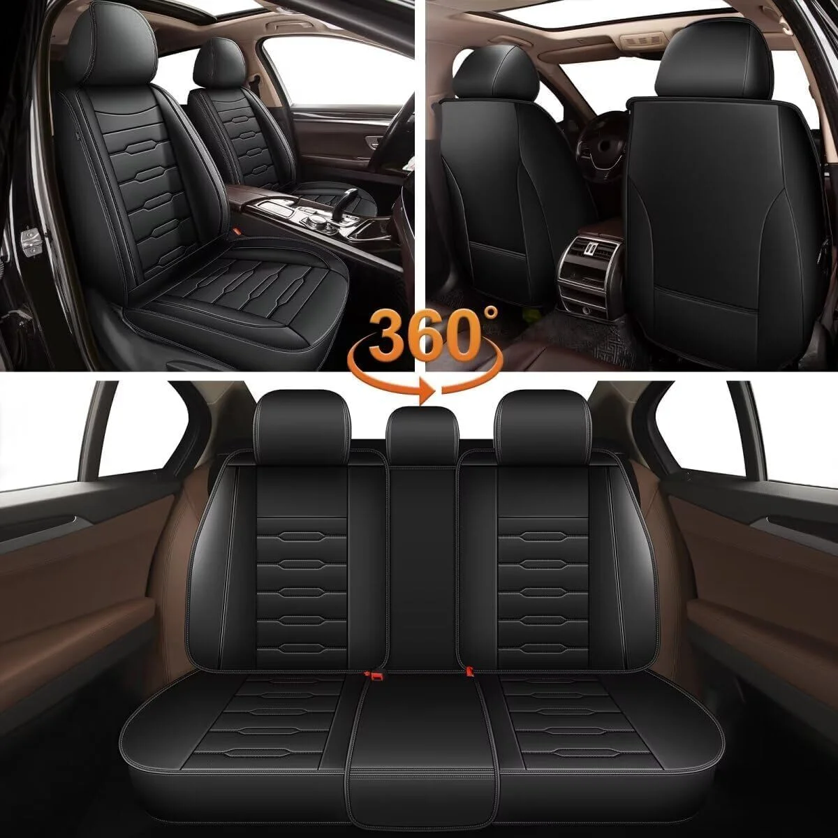 AOMSAZTO Full Set Car Seat Covers Fit JEEP Wrangler 4 Door 2008-2024 Faux Leather Seat Cover 2 Rows 5 Seats Waterproof Anti-Slip Car Cushion Vehicle Accessories (Black Line)