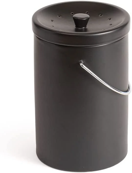 Fox Run Ceramic Compost Bin, Black, 7