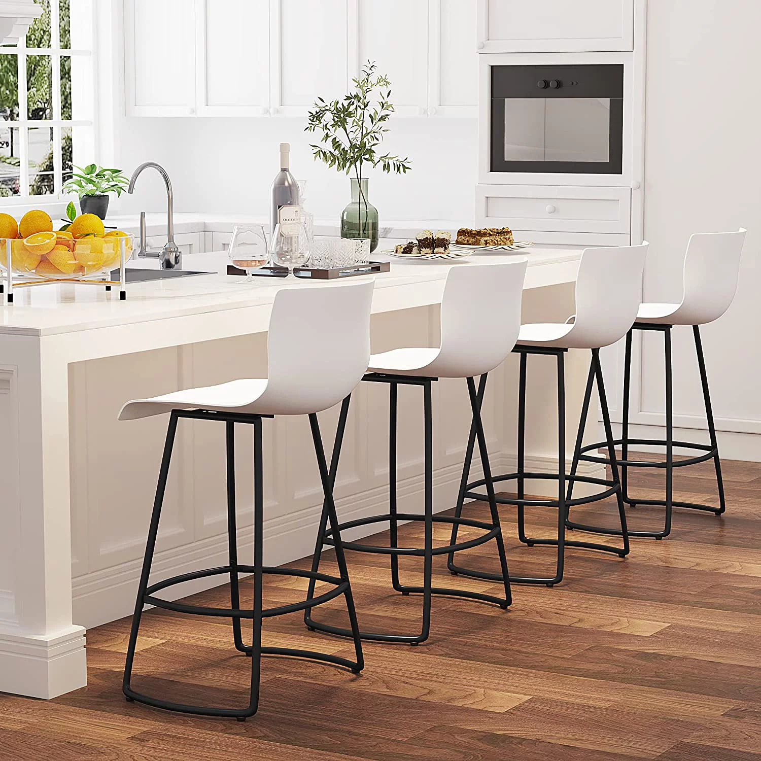 ONKER Bar Stools Set of 4 Bar Stools Counter Height Bar Stools Modern Swivel Bar Stools Bar Chairs with Back Plastic 26
