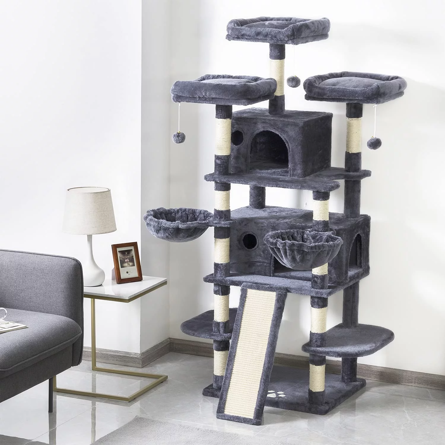 Sha Cerlin 68'' Bluish-grey Cat Tree and Tower for Large Adult Cats with Sisal Scratching Posts, Multi Level