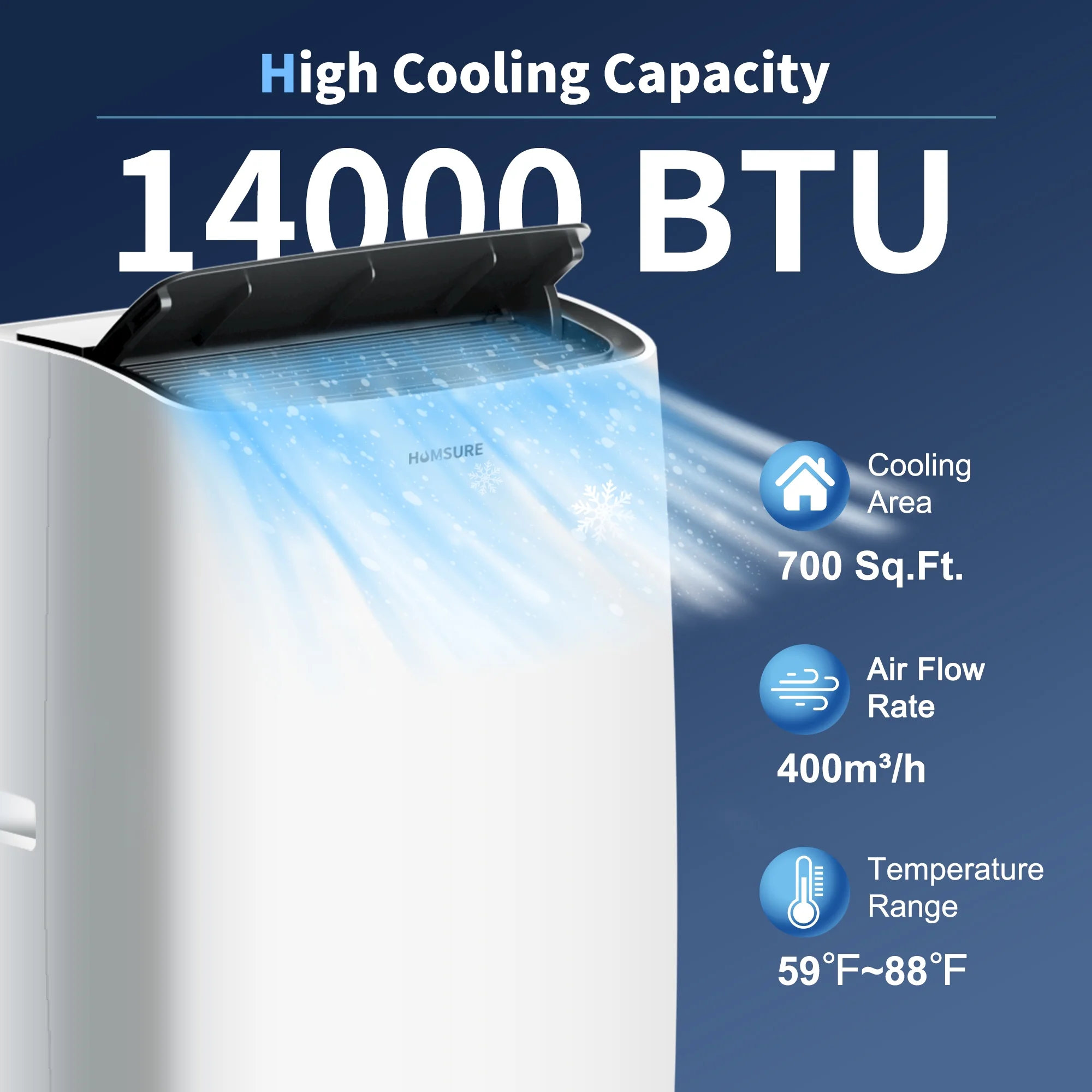 HUMSURE Portable Air Conditioner 9200 BTU (14000 BTU ASHRAE), Suitable For 700 Sq  Ft Of Rooms, Floor Standing Air Conditioning AC Unit With Remote Control And Installation Kit, 5-In-1 Function