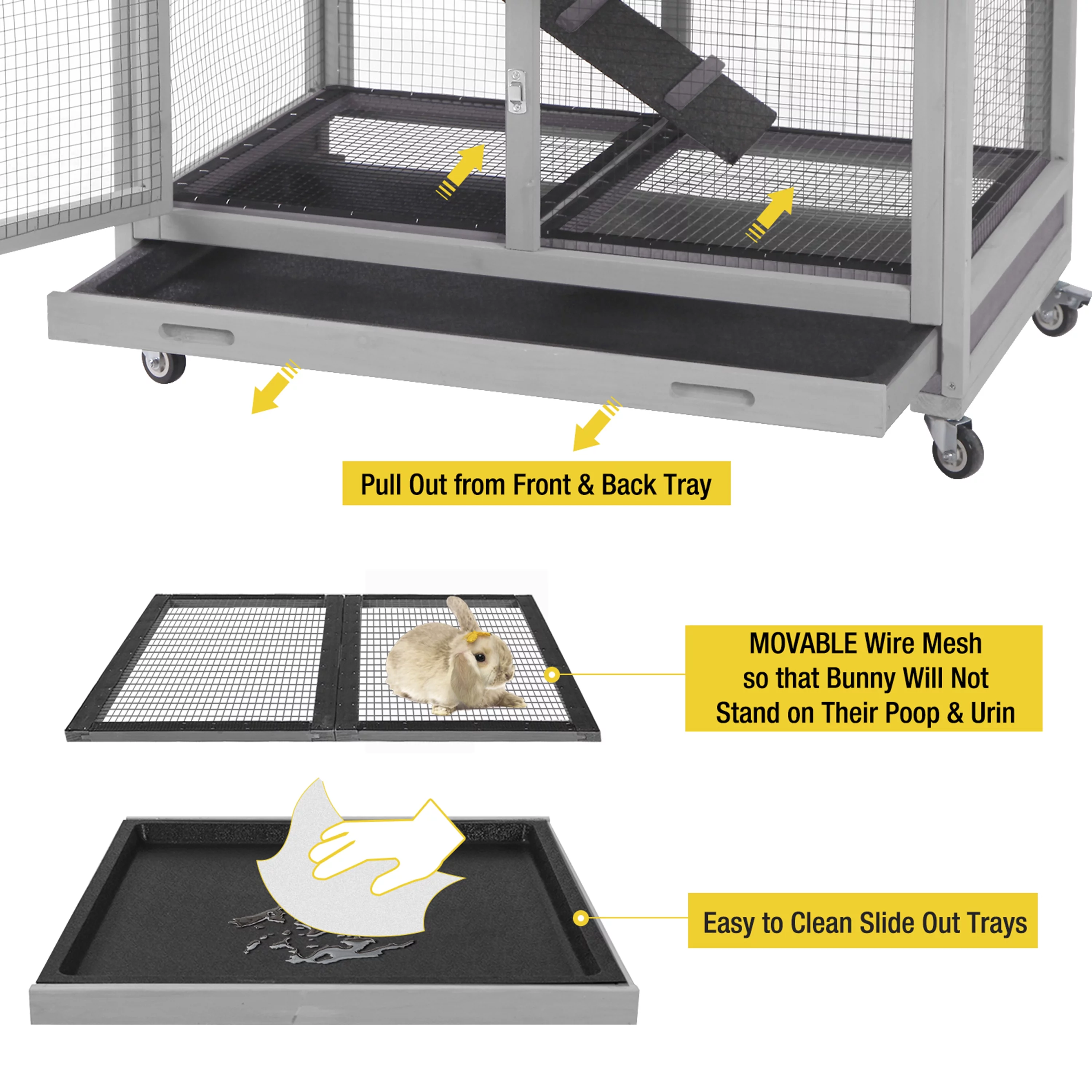 Morgete Outdoor Rabbit Hutch Bunny House with Wheels, Wooden Guinea Pig Cage for Small Animals