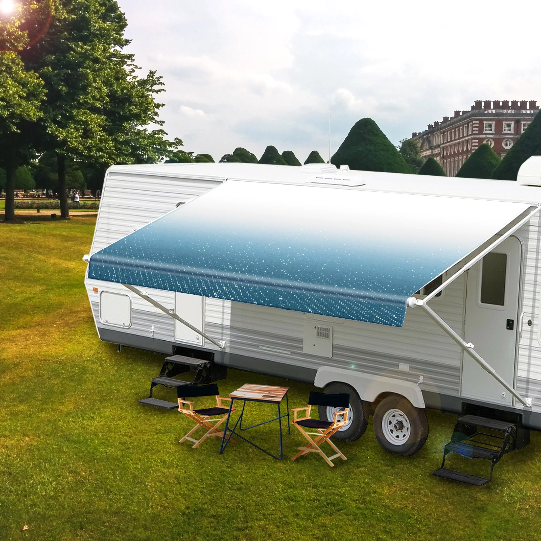 Hex Autoparts 18' FT Feet RV Awning Replacement Fabric Blue Fade (Real Fabric Width 17'2