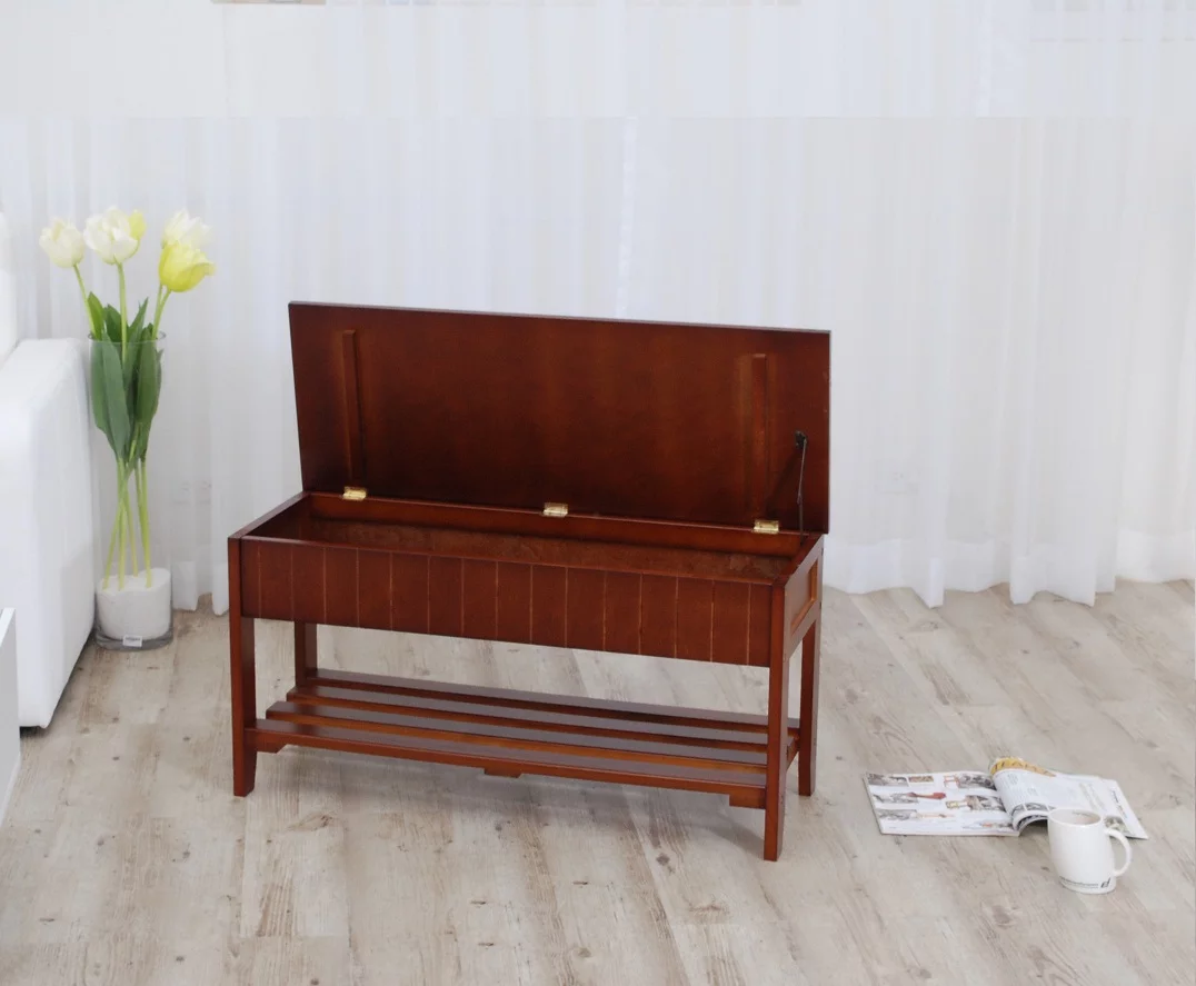 Roundhill Solid Wood Storage Shoe Bench, Multiple Colors