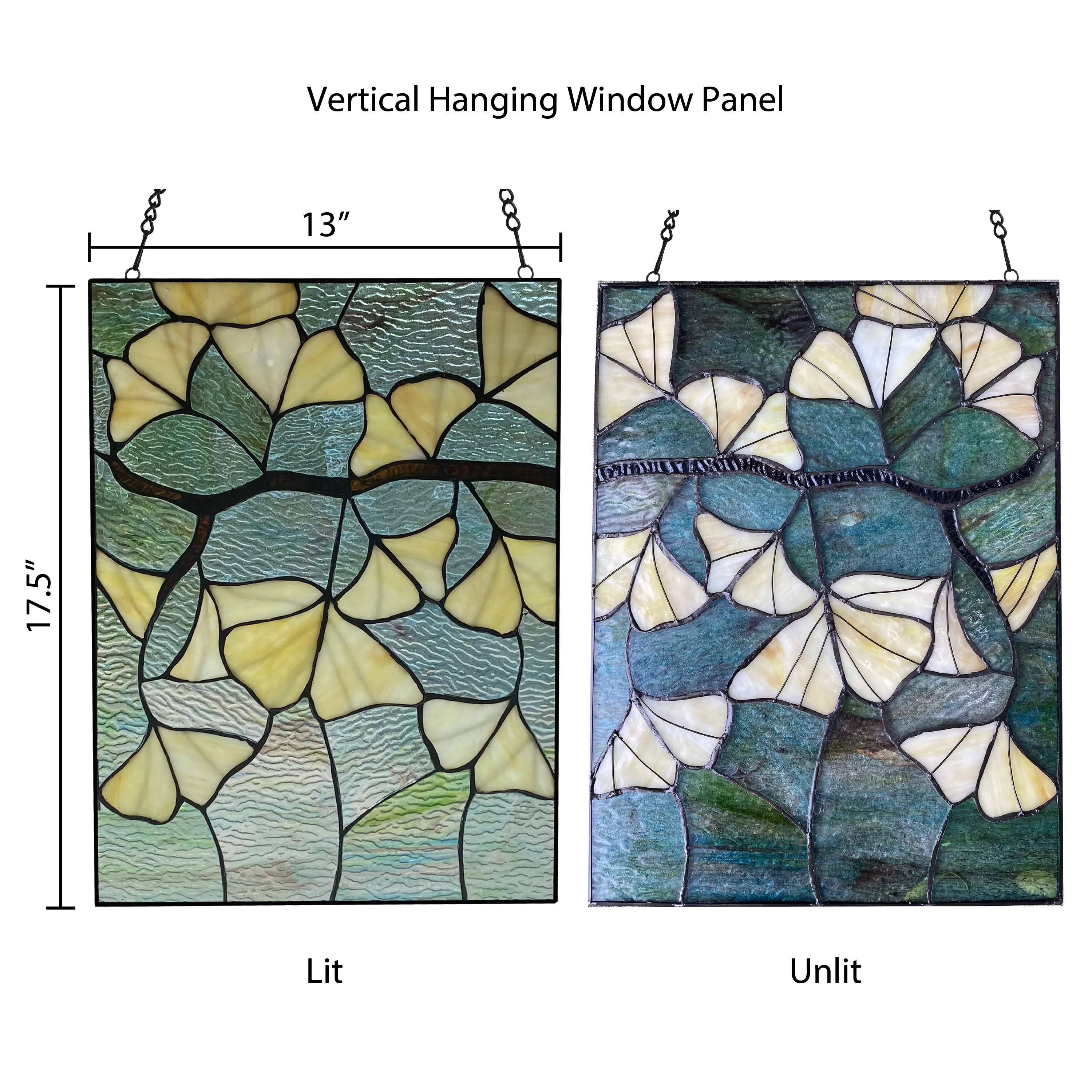 River of Goods 17.5 in. Ginkgo Leaf Stained Glass Window Panel in Ivory