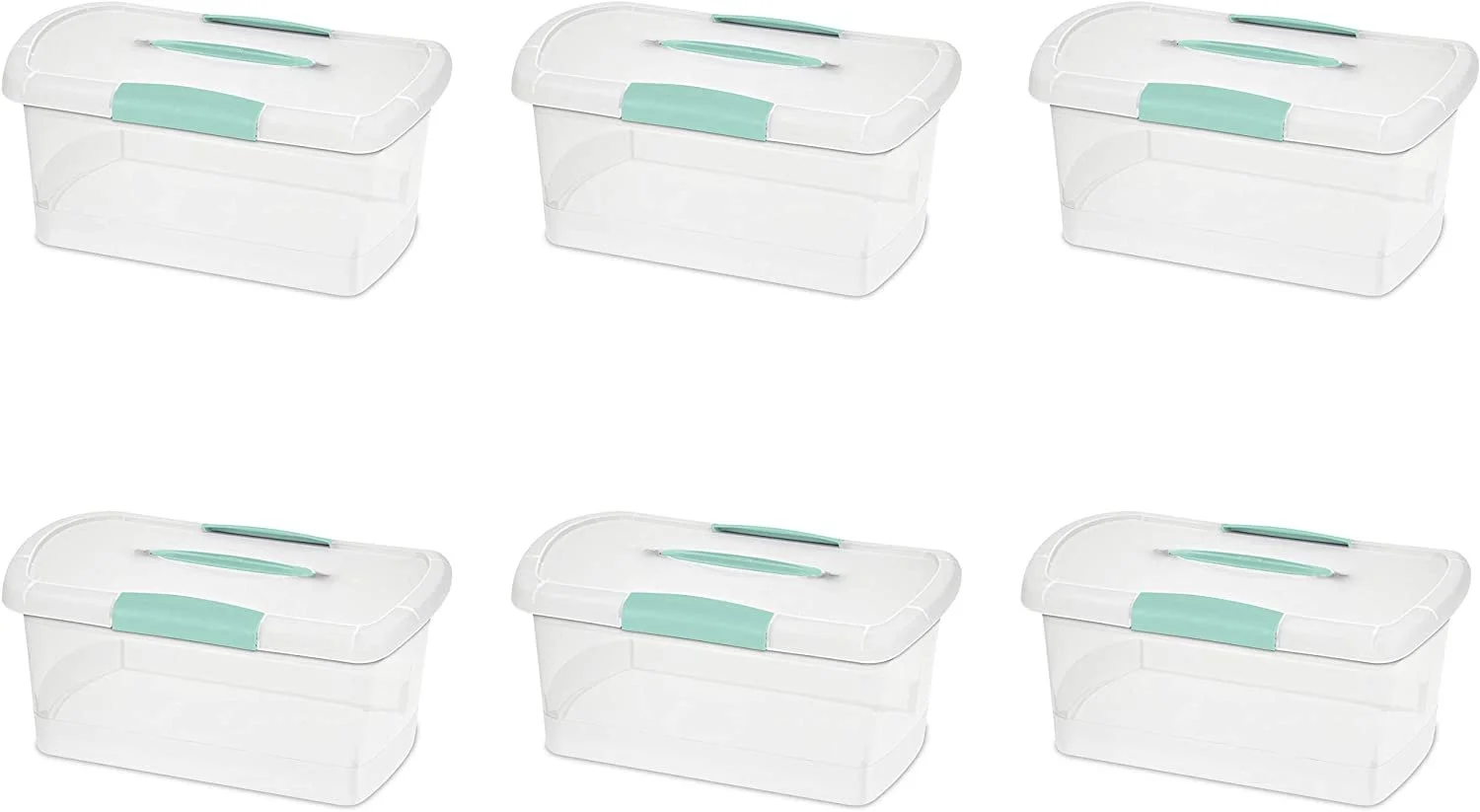 Sterilite 18748606 Medium Nesting ShowOffs, Clear with Blue Aquarium Handle and Latches, 6-Pack