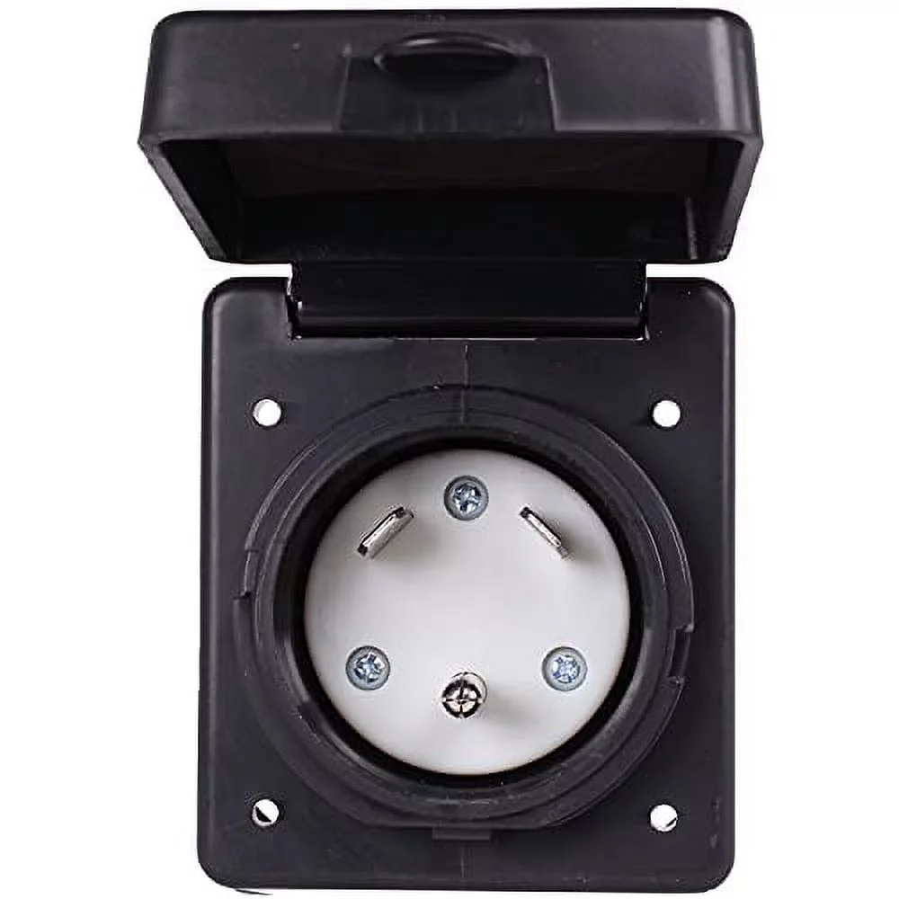 Journeyman-Pro RV TT-30 Flanged Inlet 30A 125 Volt, Straight Blade Generator Plug Locking Shore & Marine Power Receptacle Electrical Outlet/Socket, Black or White 30 Amp (TT-30 Straight Blade, Black)