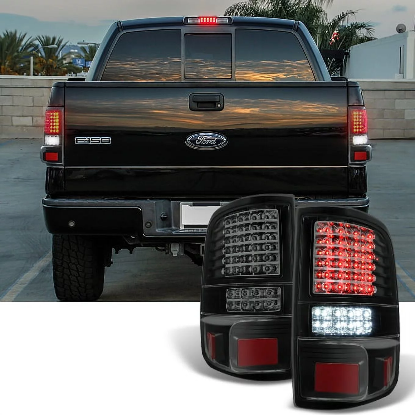 AKKON - For Ford F150 Pickup Styleside Body Generation II Full LED Red Black Smoke Tail Lights Repalcement Set