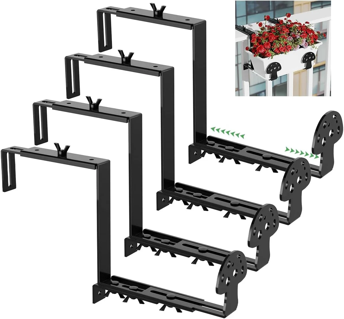 Planter Box Brackets, Adjustable Heavy Duty Brackets for Railing Planter, Anti-Rust Hanging Flower Box Holder Brackets Mushroom Design, Suitable for Outdoor Garden Fence Balcony Patio