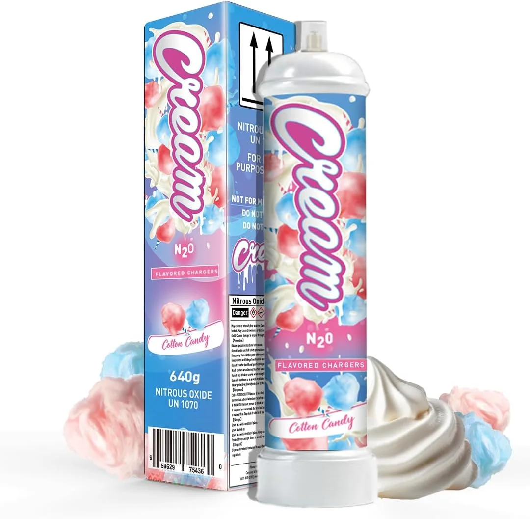 CREAM N2O Nitrous Oxide Whipped Cream Charger (Cotton Candy, 1pc, 640g 1.1L) - Nitrous Tank Whip Cream Charger, Nitrous Oxide Canister, Whip It N20 Whipped Cream Chargers, Whippets Nitrous Oxide Tank