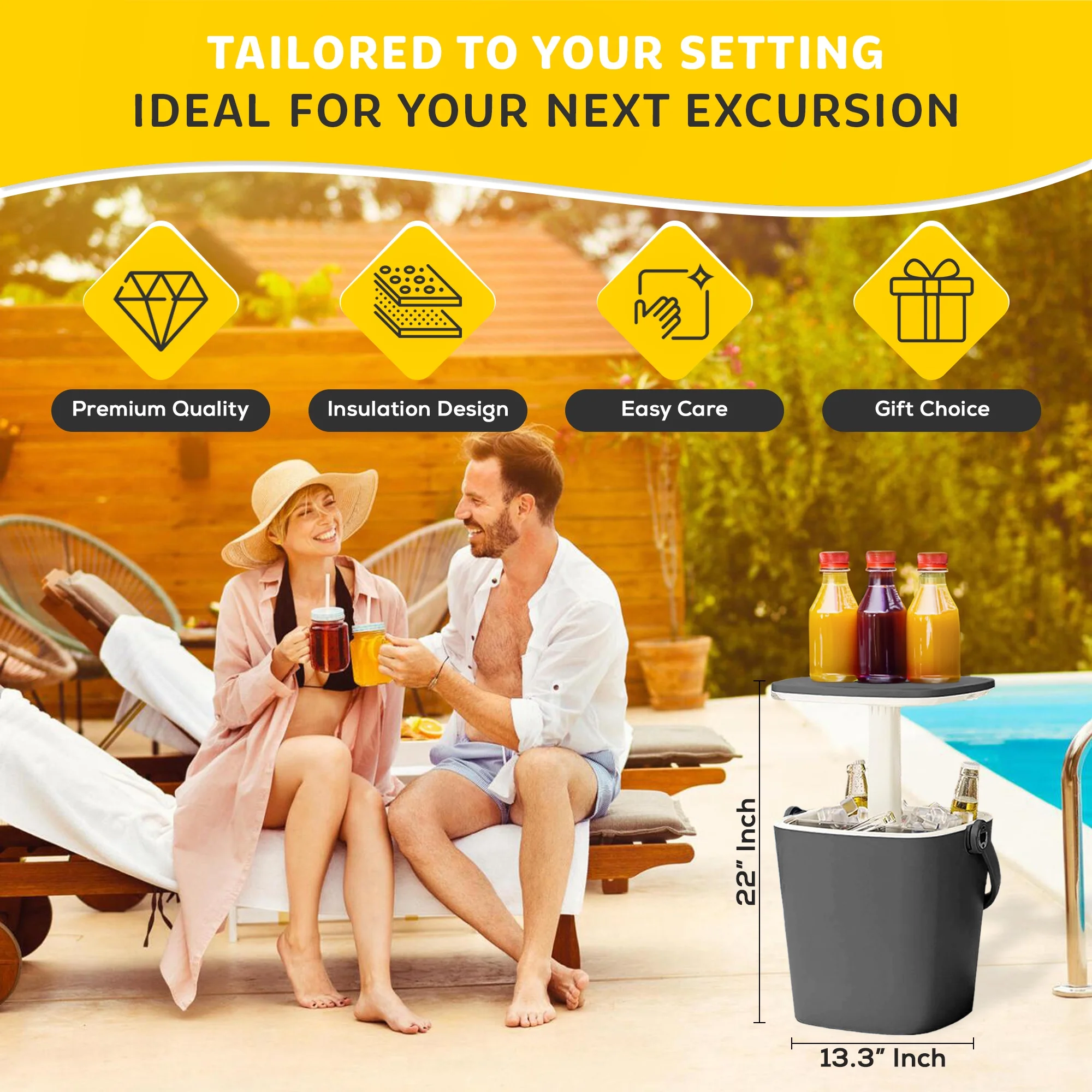 Magicshe Portable Cool Bar Table 15L Ice Bucket Lift Top Lid Beer Wine Cooler Outdoor Patio Furniture Beach Picnic Party(black)