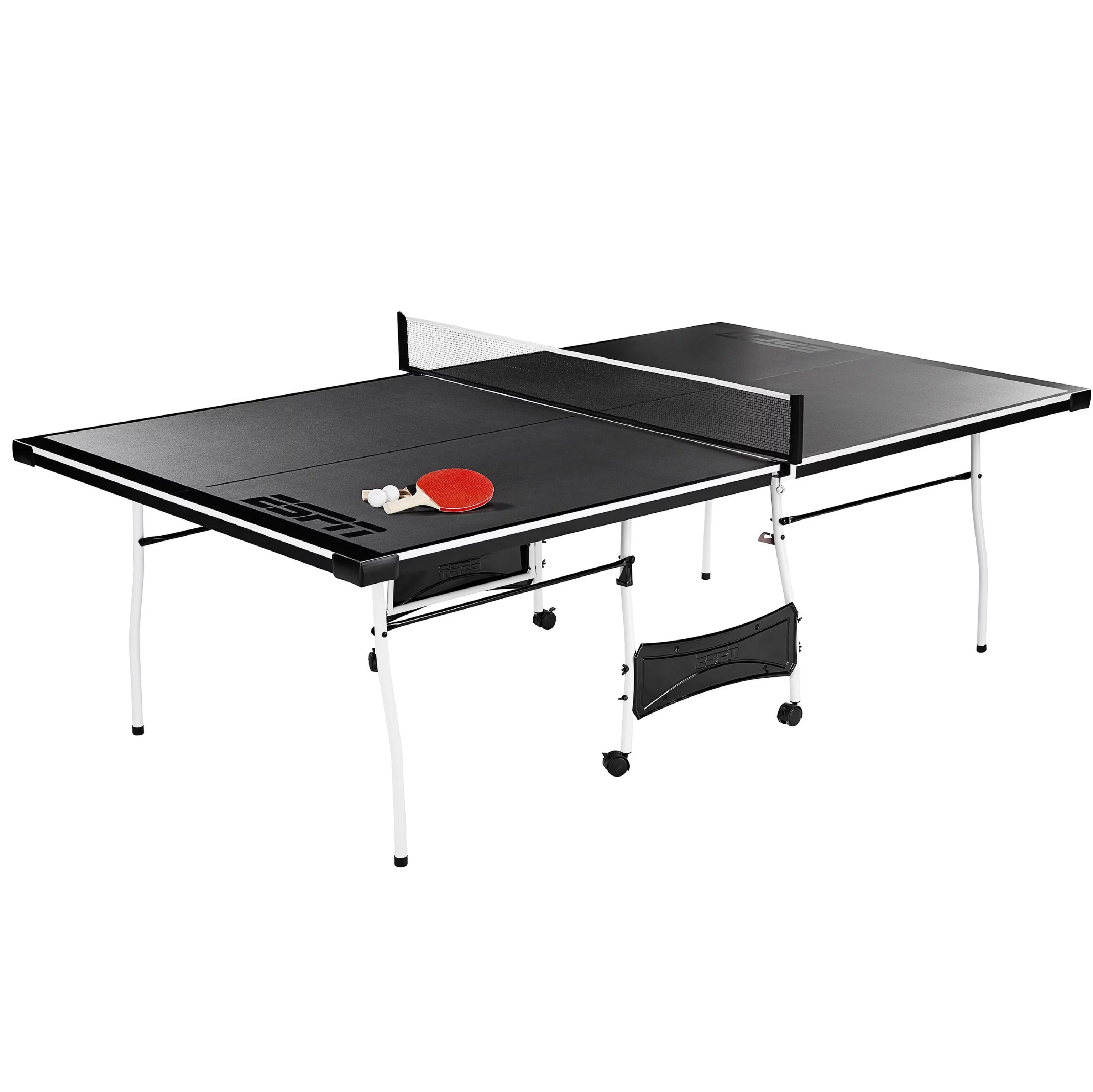 ESPN Mid Size 15mm 4-Piece Indoor Table Tennis Table, Accessories Included, Black
