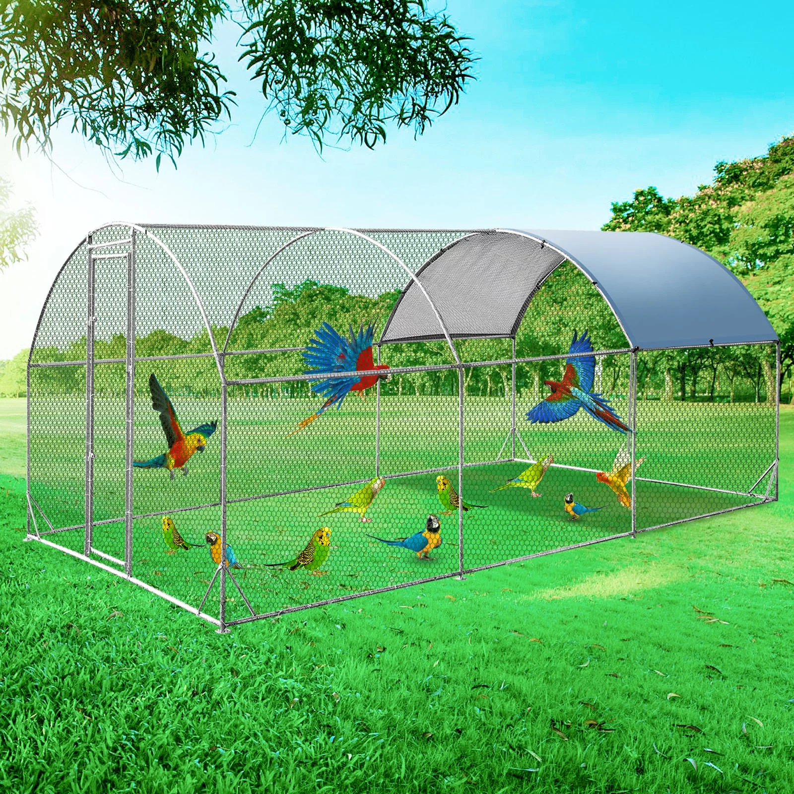 9' x 19' x 6.5' Large Metal Chicken Coop with Run for 20 Chickens, Chicken Runs for Yard with Cover for Water-Resident, Walk-in Poultry Cage Chicken Pen/House Outdoor for Hen, Duck, Rabbit, Quail