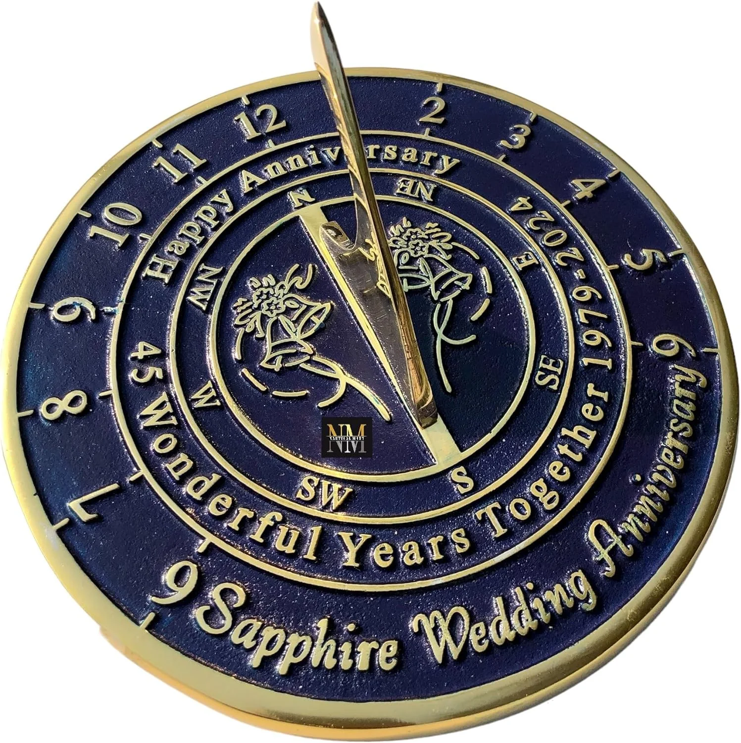 NauticalMart 45th Sapphire Anniversary Unique Marriage Present for Parents, Grandparents, Friends, Husband or Wife, Couples, Him & Her Wedding Anniversary Sundial Gift 2024 (45th Anniversary)