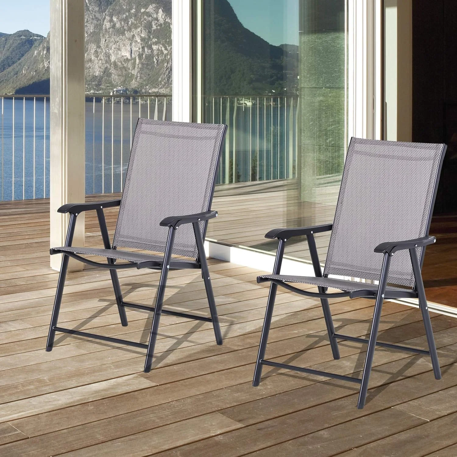 Folding Outdoor Patio Chairs Set of 2 Stackable Portable for Deck, Garden, Camping and Travel