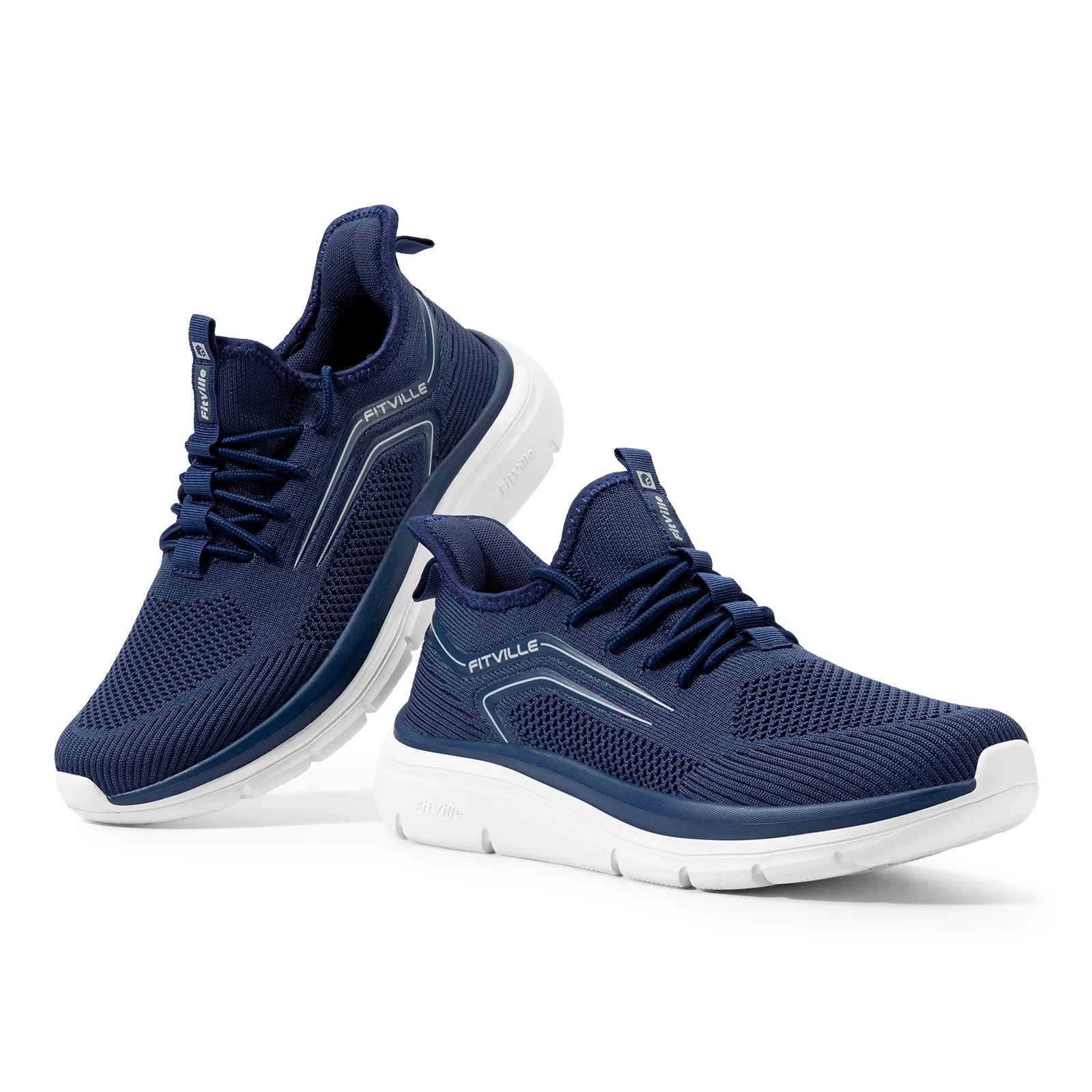 FitVille Men's Wide Walking Shoes Athletic Sneakers Lightweight Workout Slip-on Shoes for Hands Free ( Dark Blue, 12 Wide)