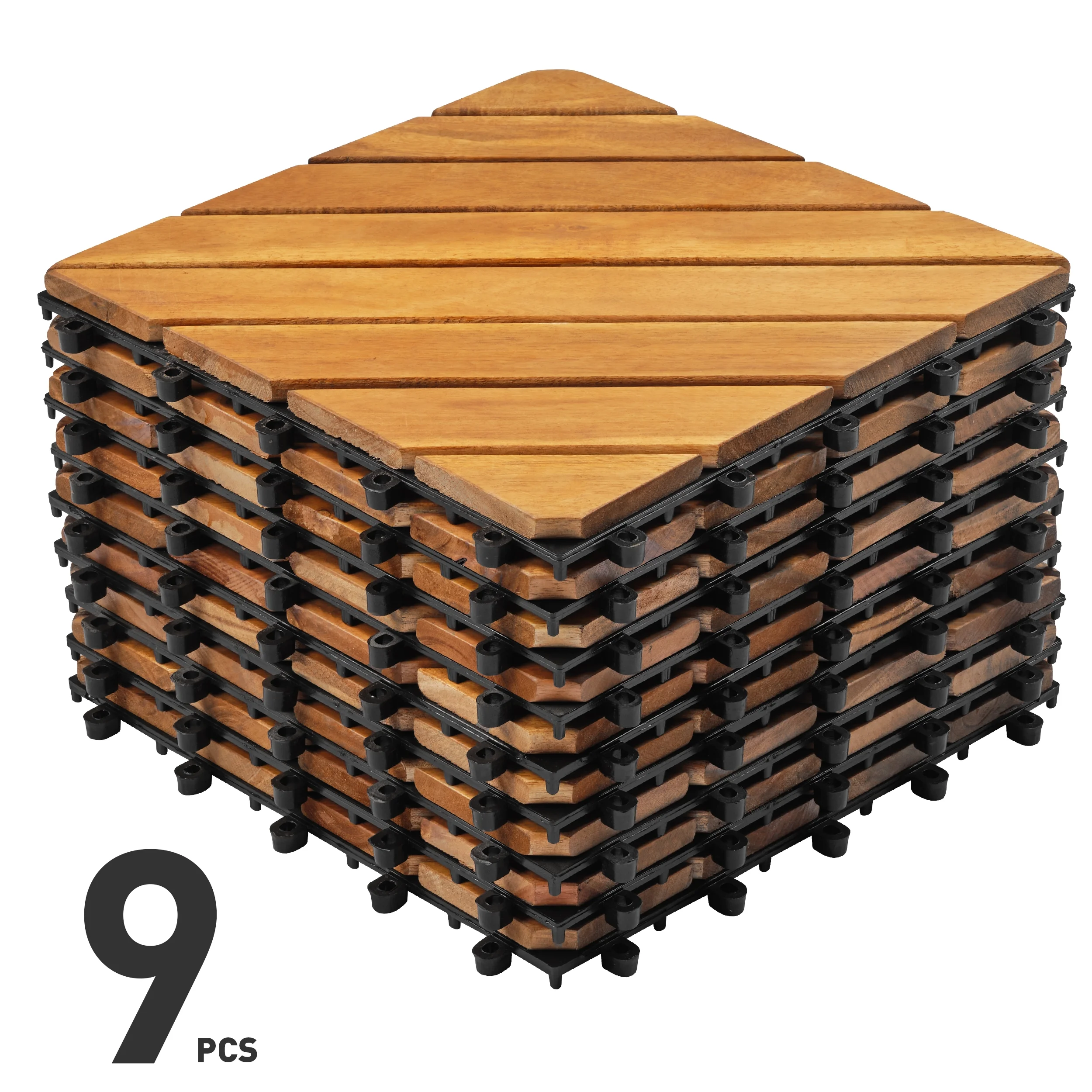 TrumanPick 9pcs Interlocking Wood Flooring Acacia Diagonal Deck Tiles for Patio, 12