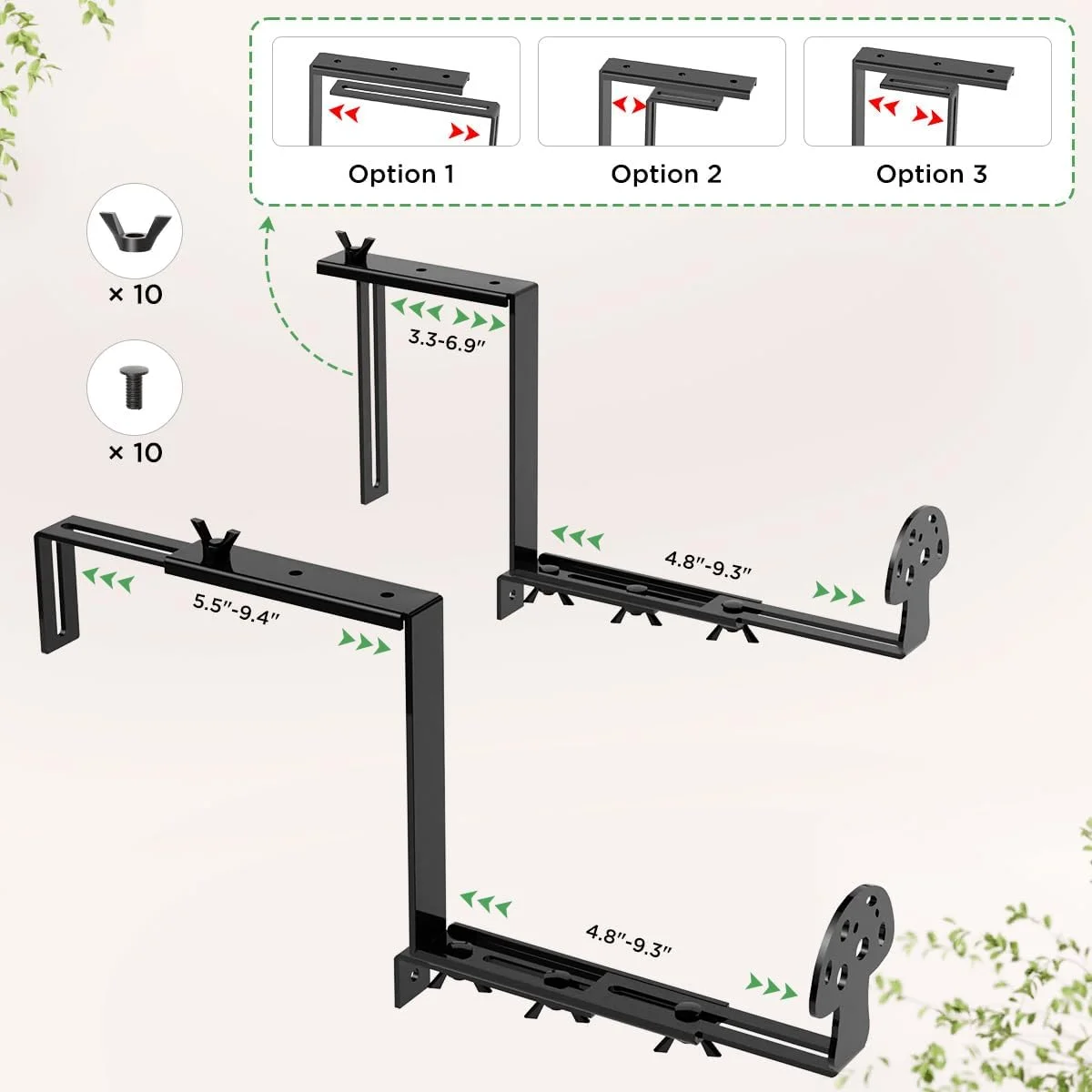 Planter Box Brackets, Adjustable Heavy Duty Brackets for Railing Planter, Anti-Rust Hanging Flower Box Holder Brackets Mushroom Design, Suitable for Outdoor Garden Fence Balcony Patio