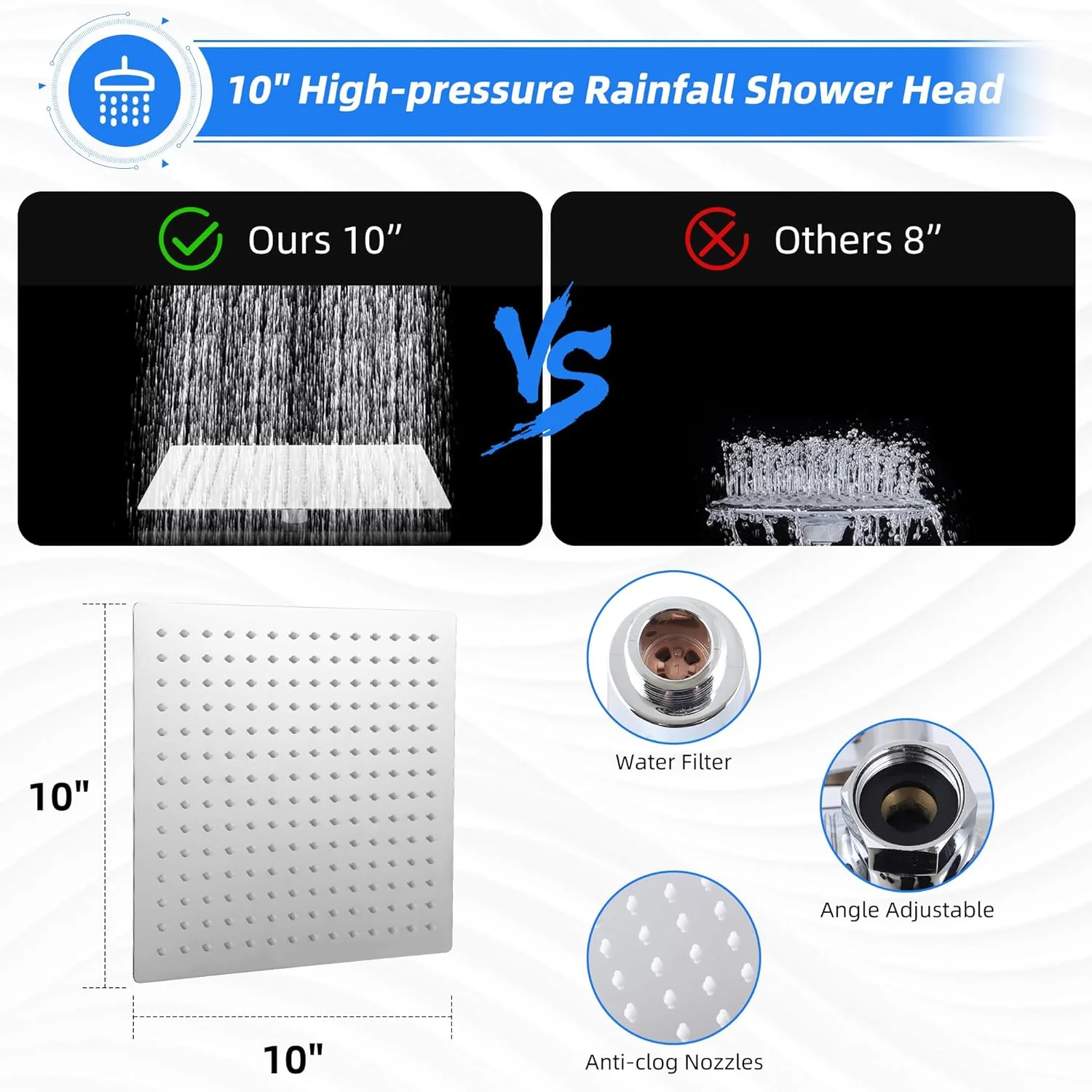 Shower Head With Handheld Spray Combo,10 Inch Filtered High-Pressure Rainfall Shower Head With 12