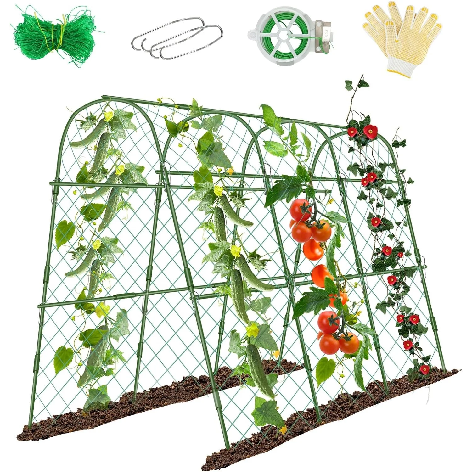 Cucumber Trellis for Raised Beds  63 x 47 Inch Garden Arch Trellis for Climbing Plants Outdoors with Climbing Net  Detachable Cucumber Trellis Support for Tomato  Squash  Zucchini